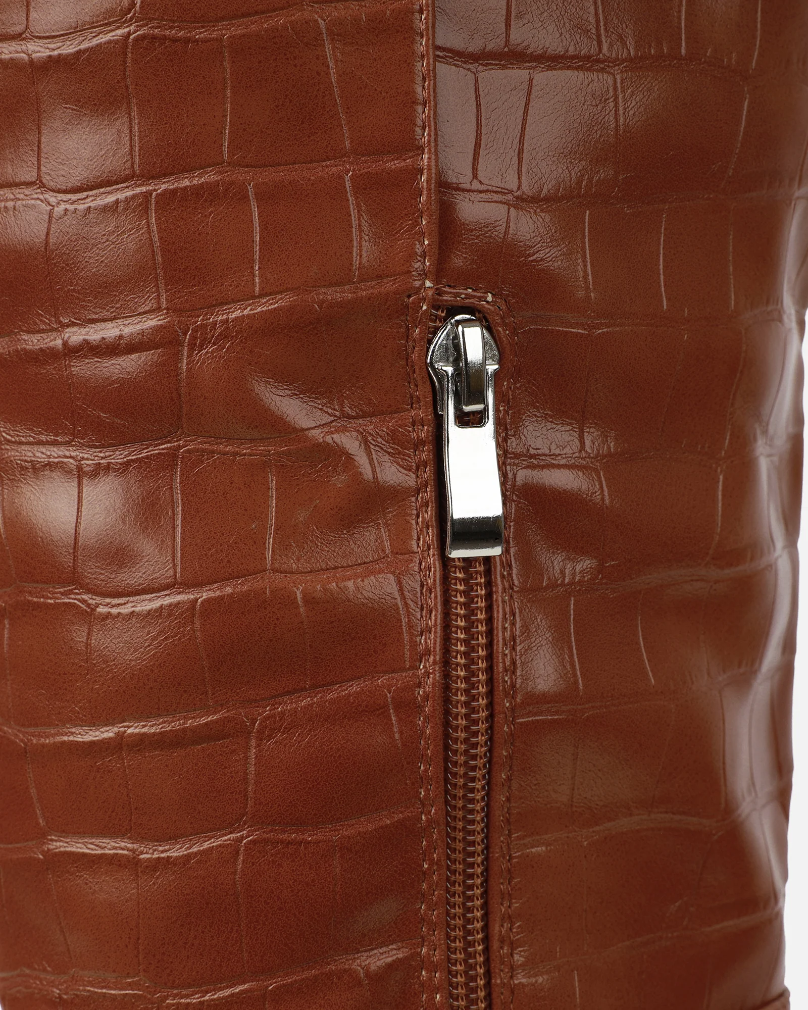 Oakley Tan Faux Croc Block Heel Knee High Boots - Image 3