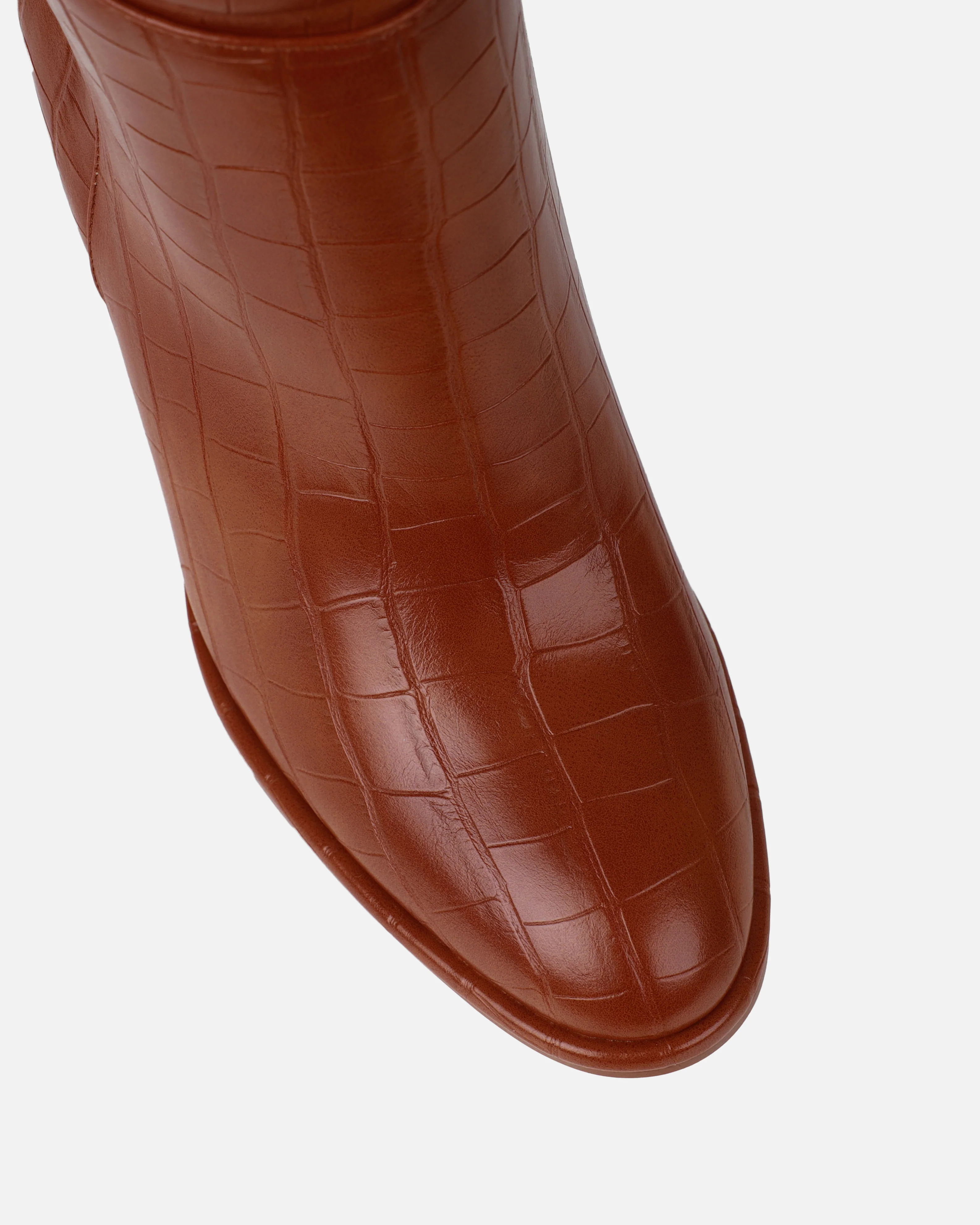 Oakley Tan Faux Croc Block Heel Knee High Boots - Image 4