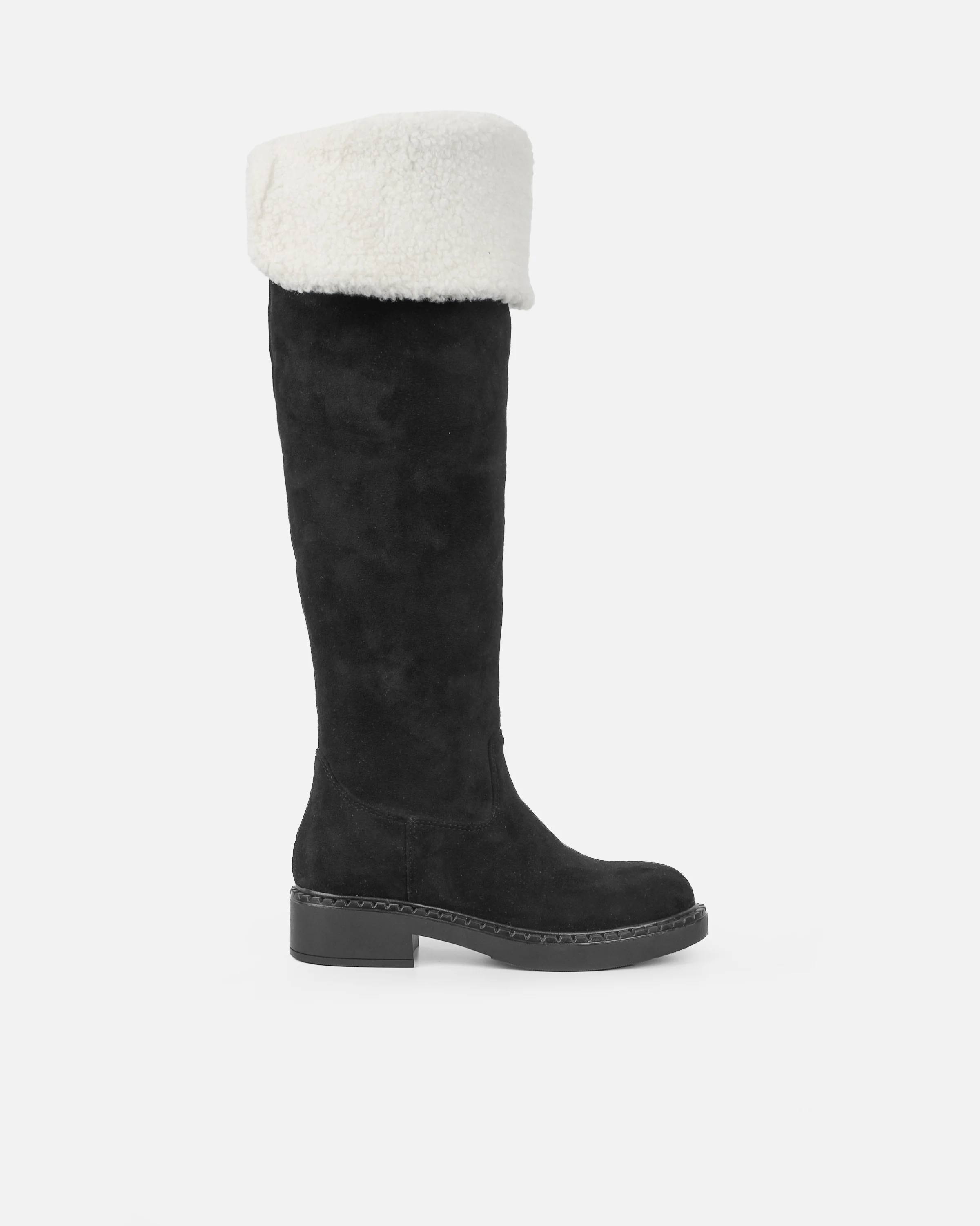 Obama Black Faux Suede Fold Over Shearling Knee Boots - Image 2