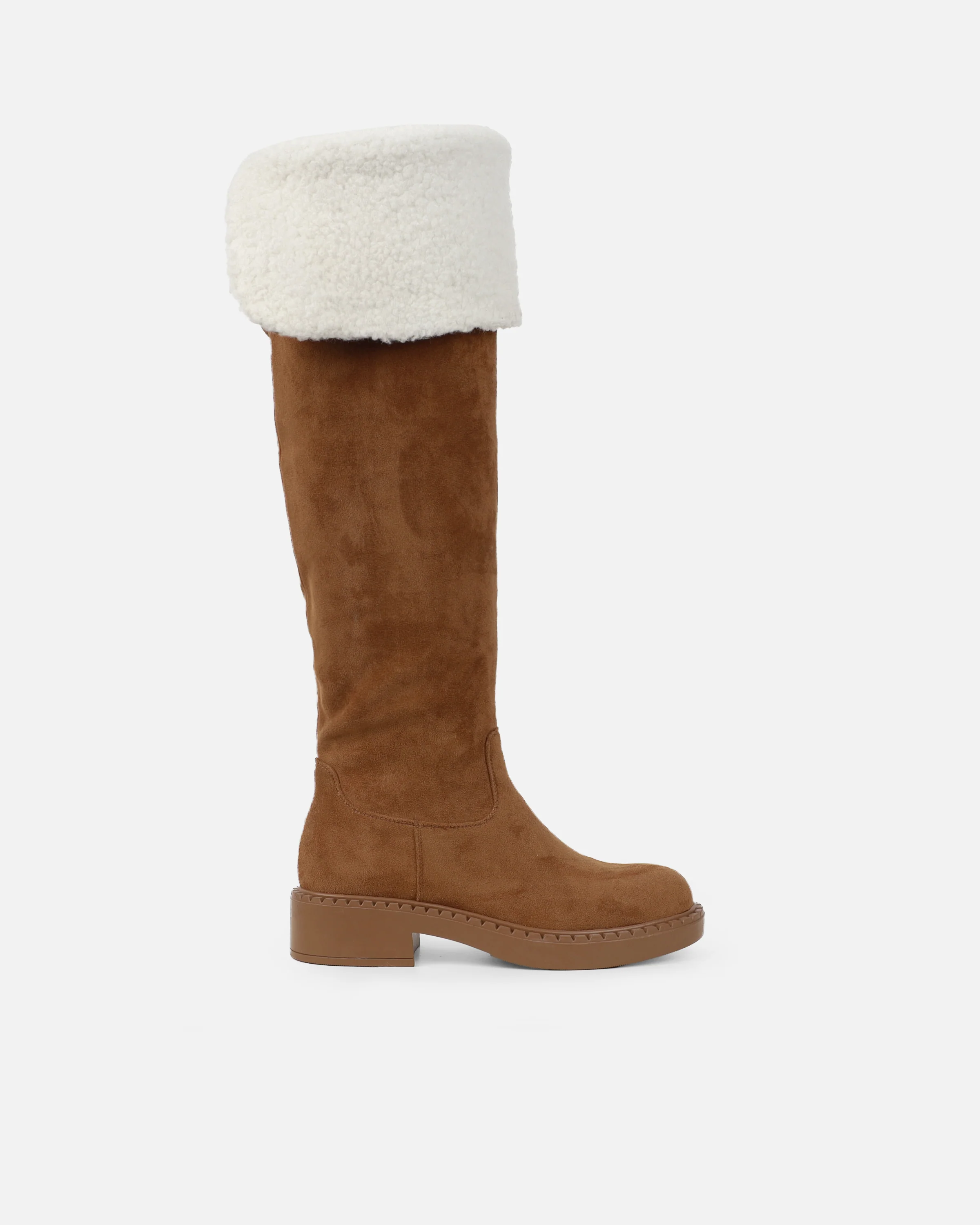 Obama Tan Faux Suede Fold Over Shearling Knee Boots - Image 2