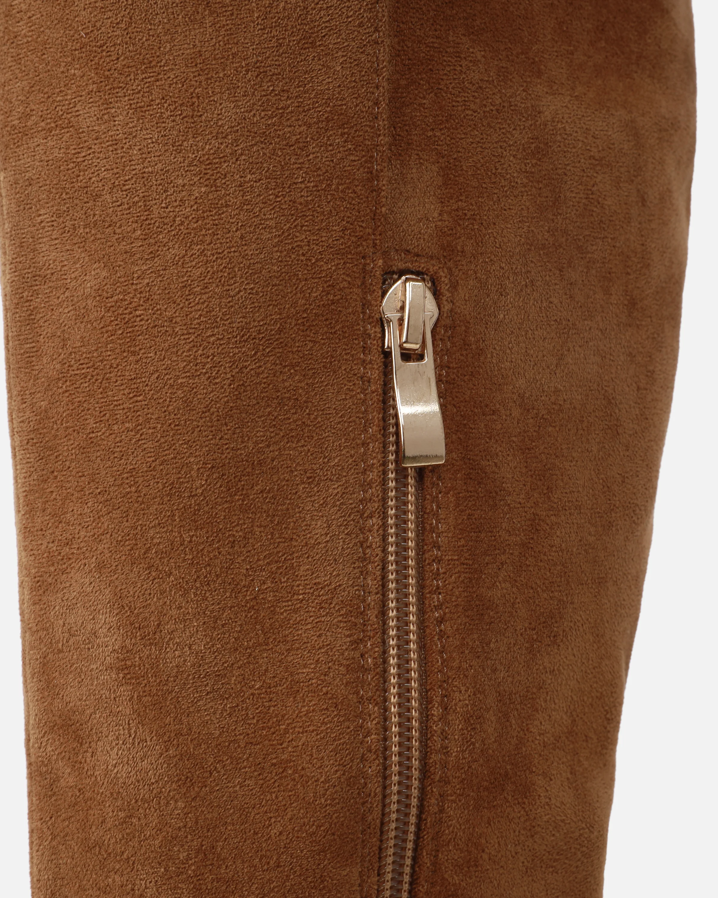 Obama Tan Faux Suede Fold Over Shearling Knee Boots - Image 3