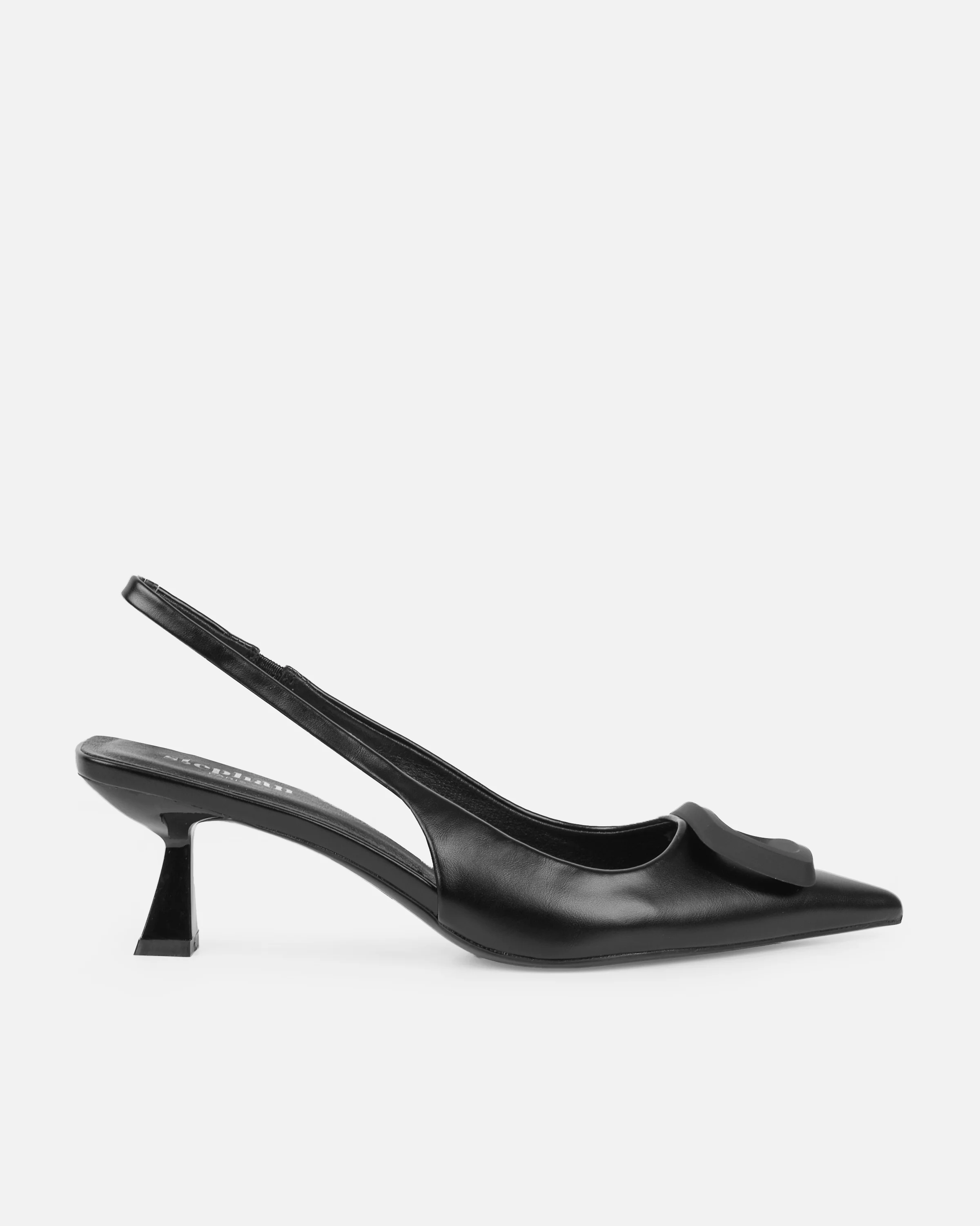 Odell Black Sling Back Mid Heel Courts - Image 2