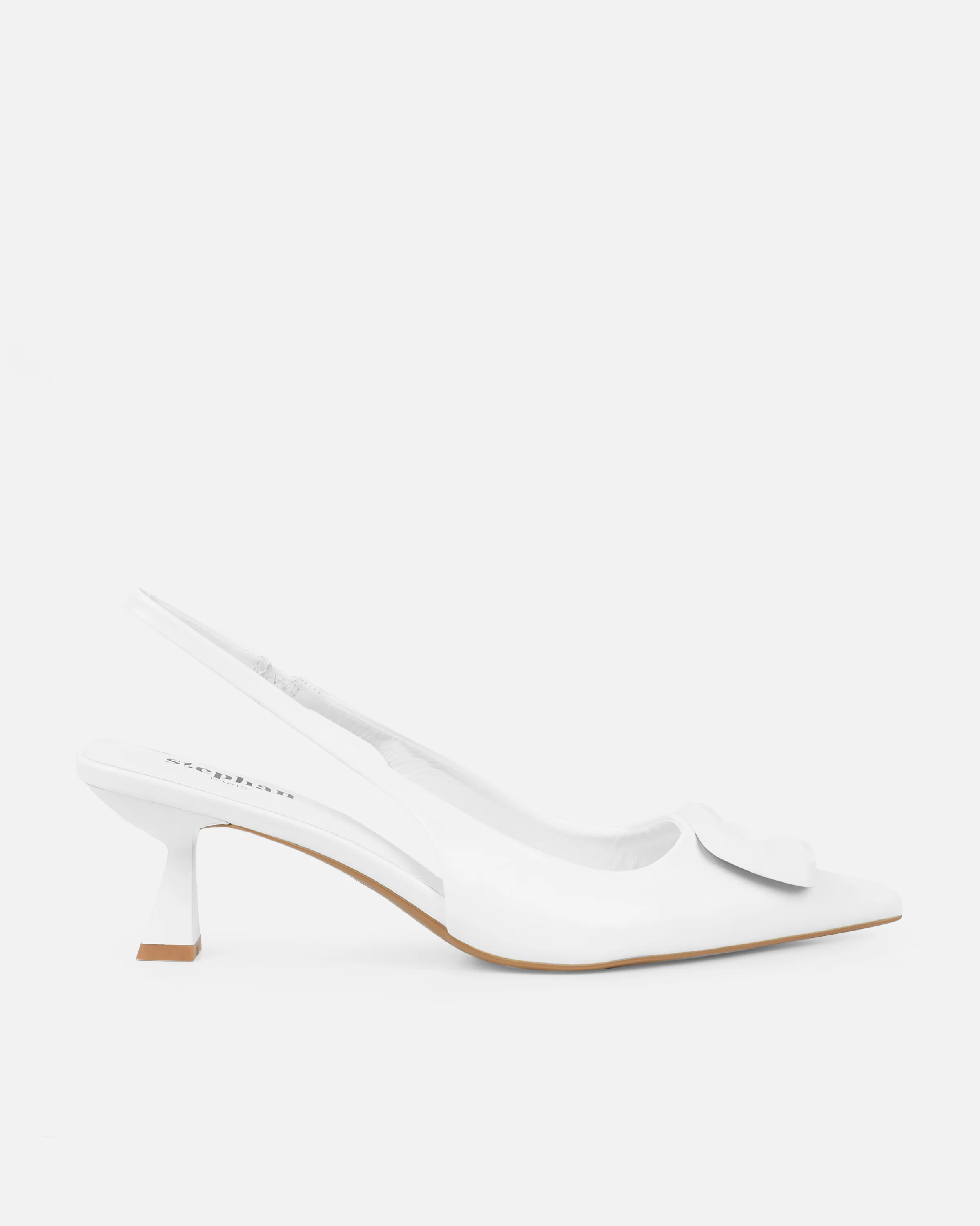 Odell White Sling Back Mid Heel Courts - Image 2