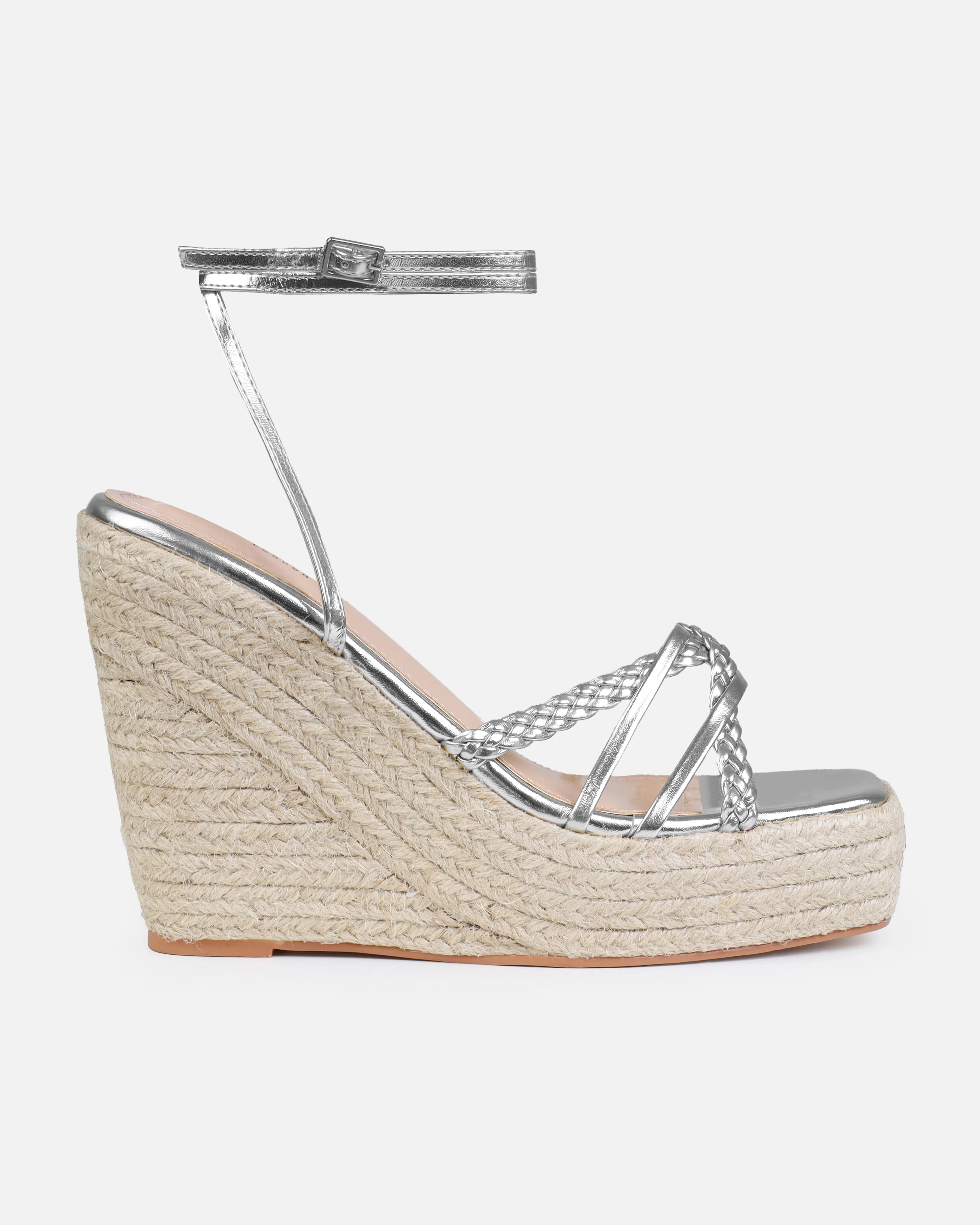Olive Silver Braided Strappy Espadrille Wedges - Image 2