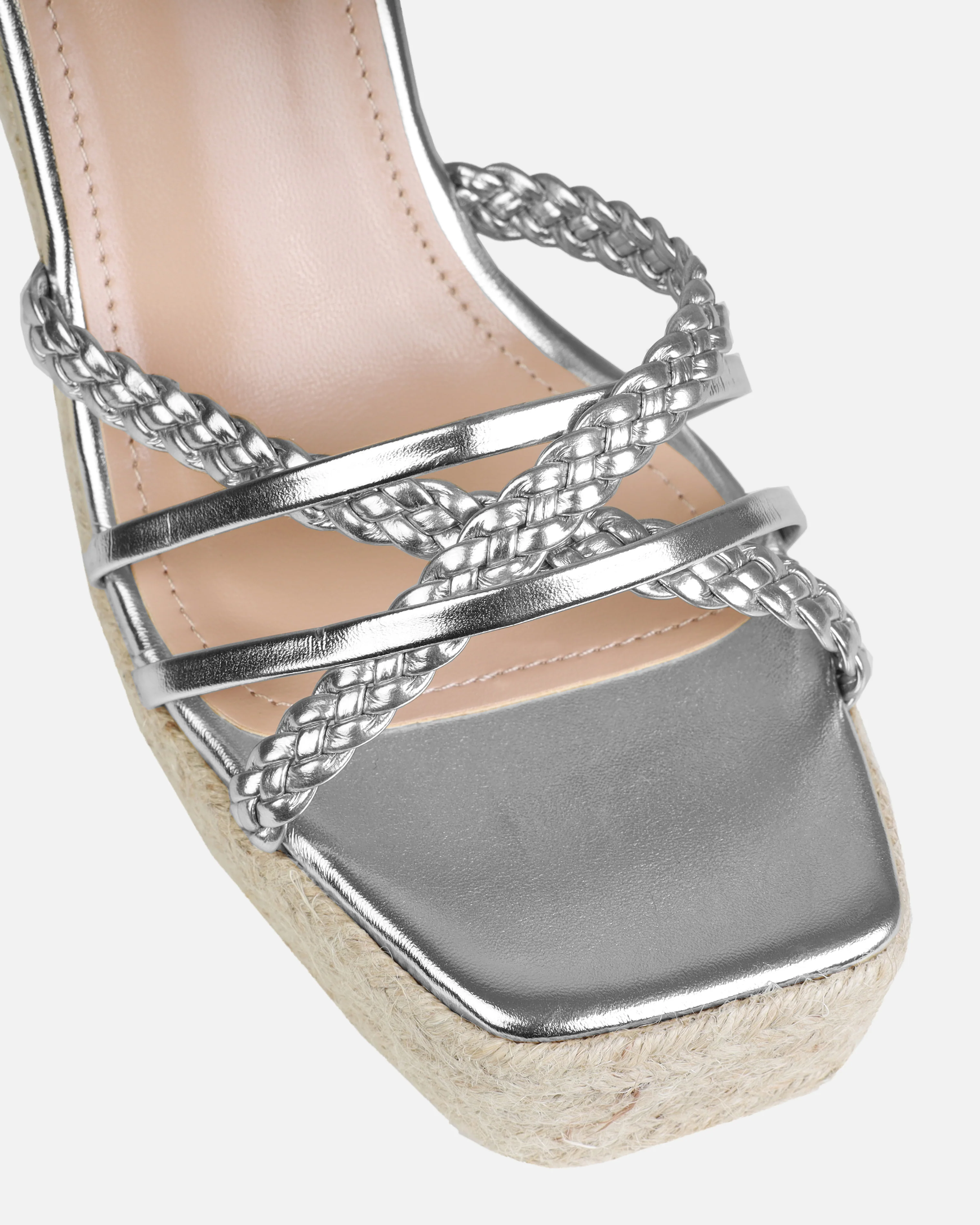 Olive Silver Braided Strappy Espadrille Wedges - Image 4