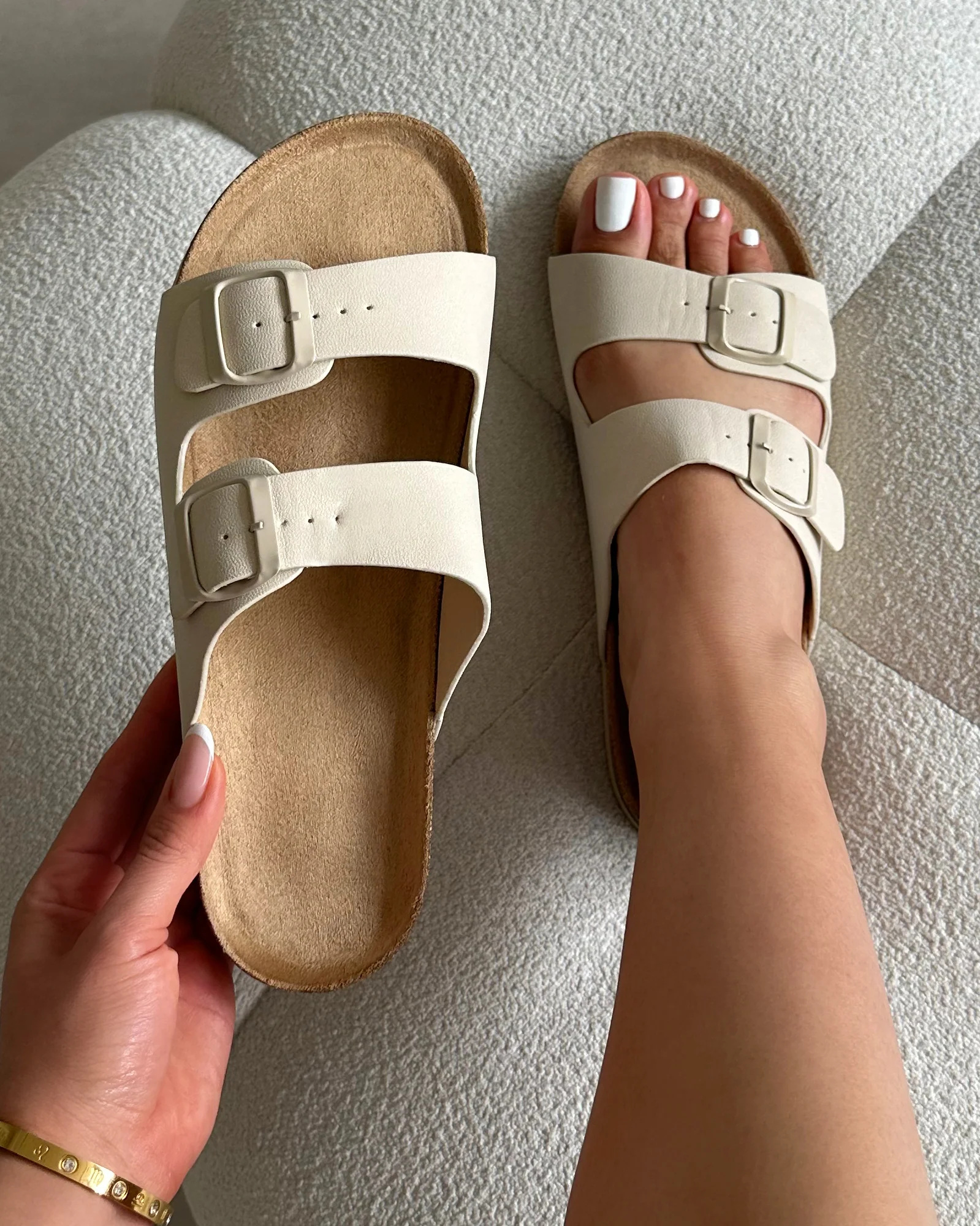 Olsen Cream Double Strap Flat Sandals