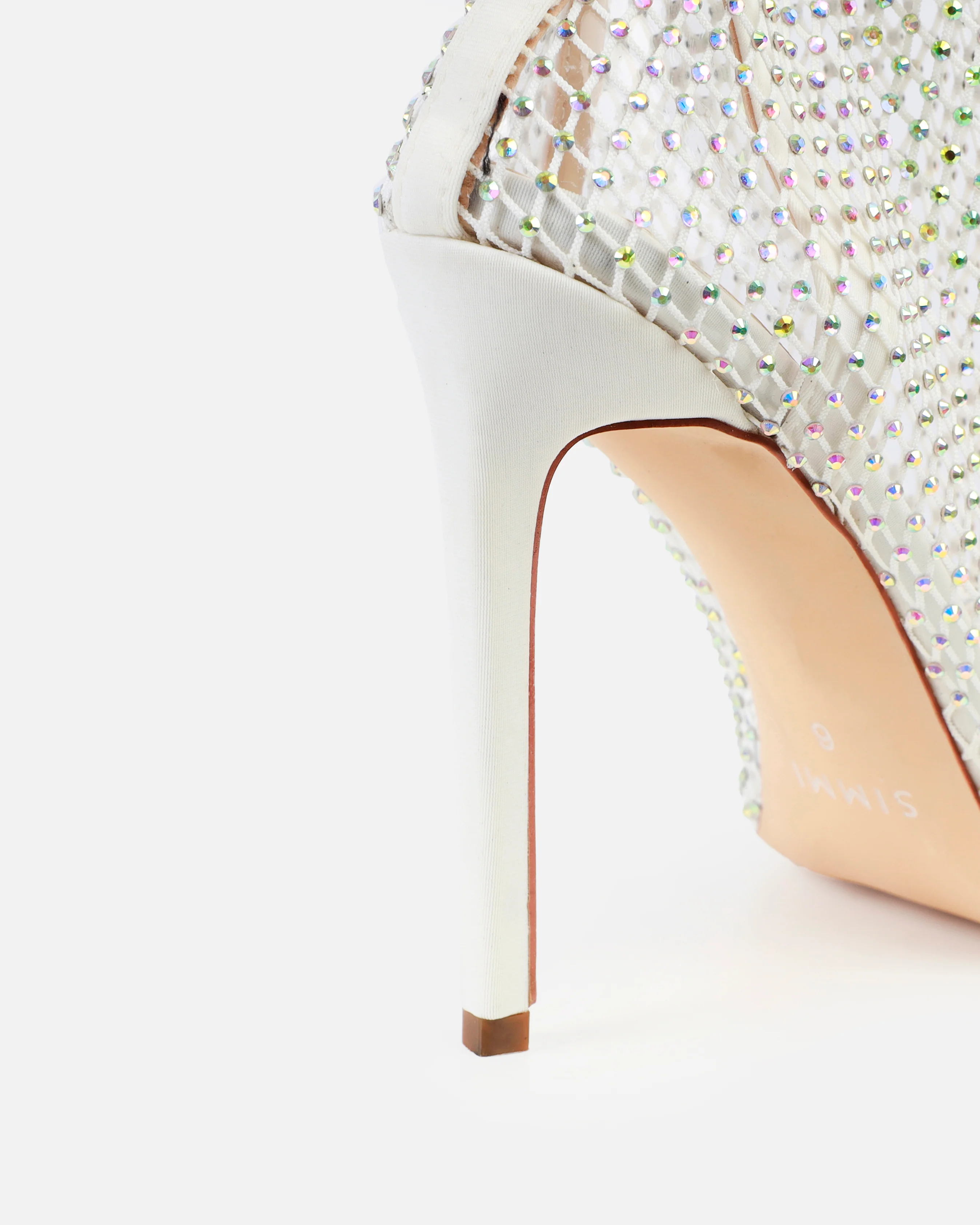 Onika White Diamante Fishnet Thigh High Heels - Image 3