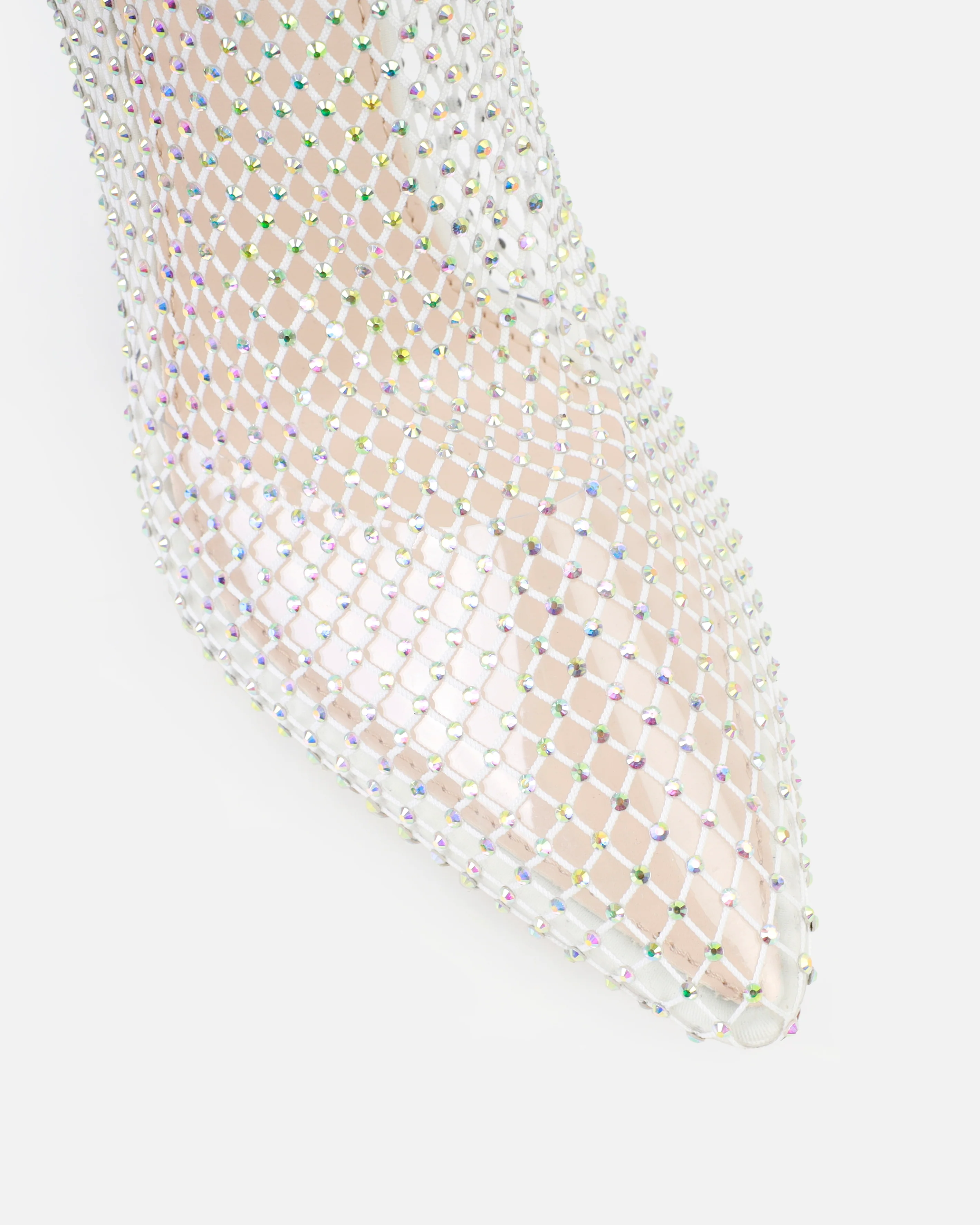 Onika White Diamante Fishnet Thigh High Heels - Image 4