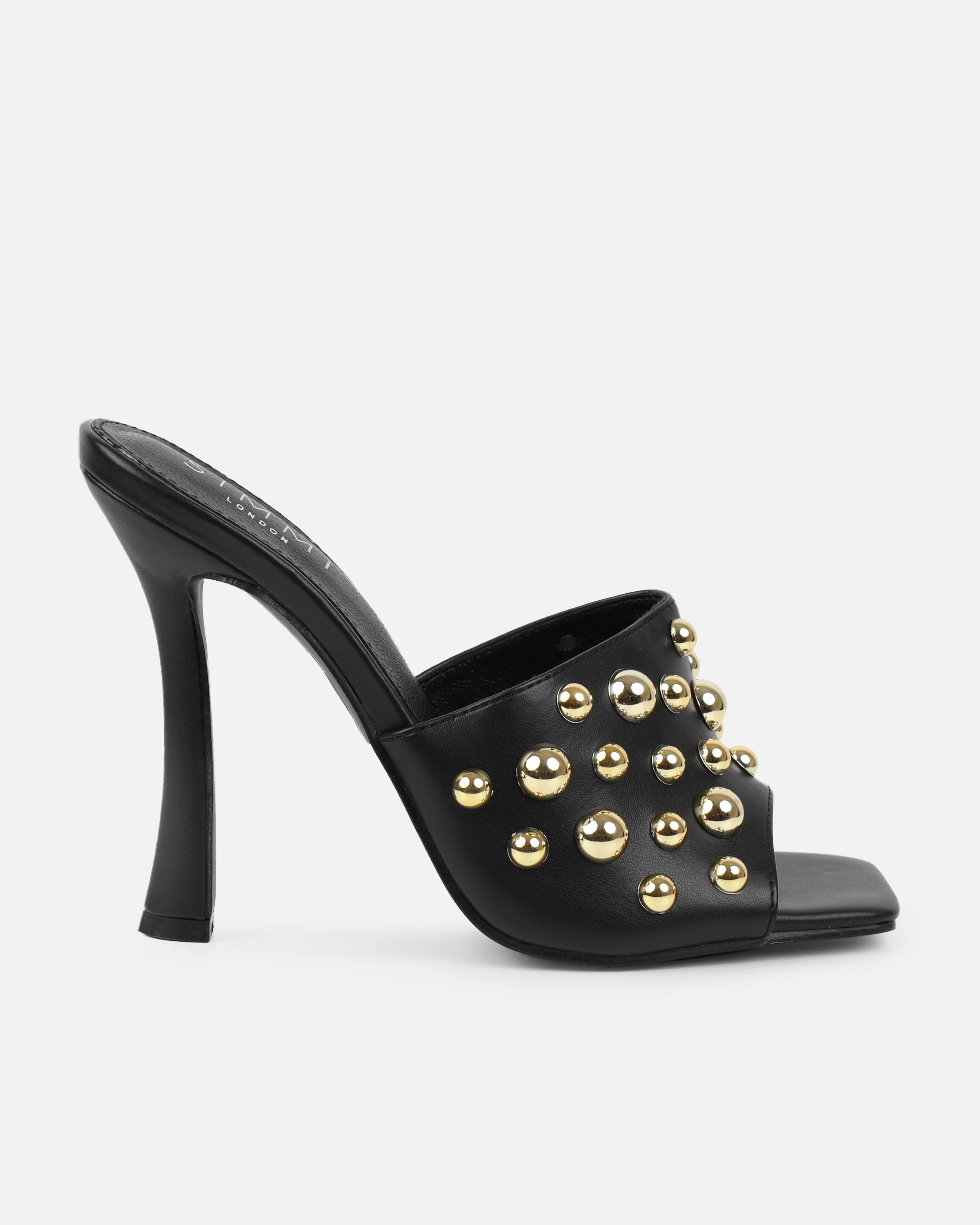 Opalle Black Heeled Mules With Gold Studs - Image 2