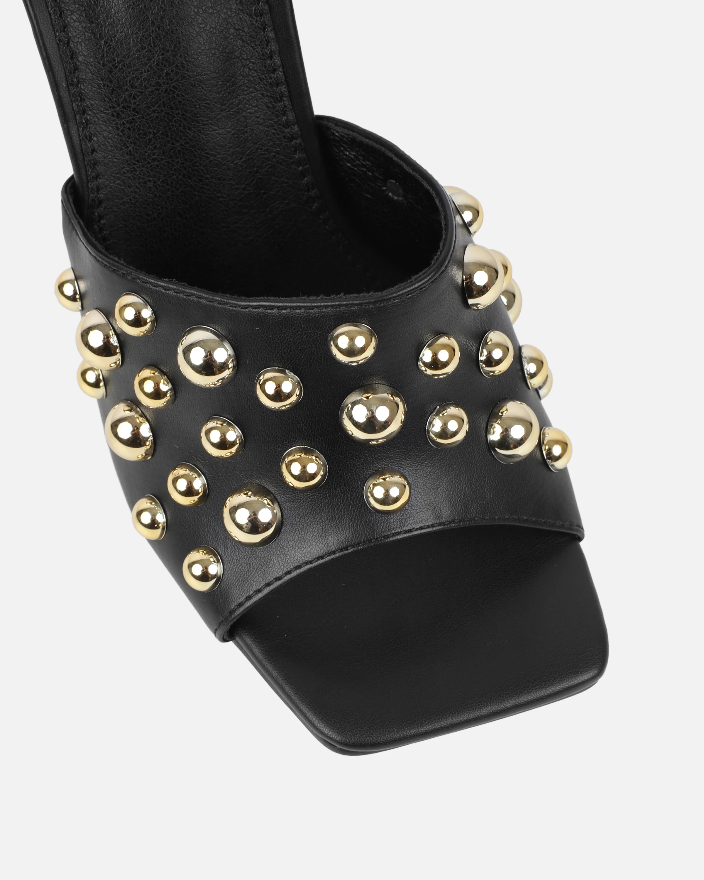 Opalle Black Heeled Mules With Gold Studs - Image 4