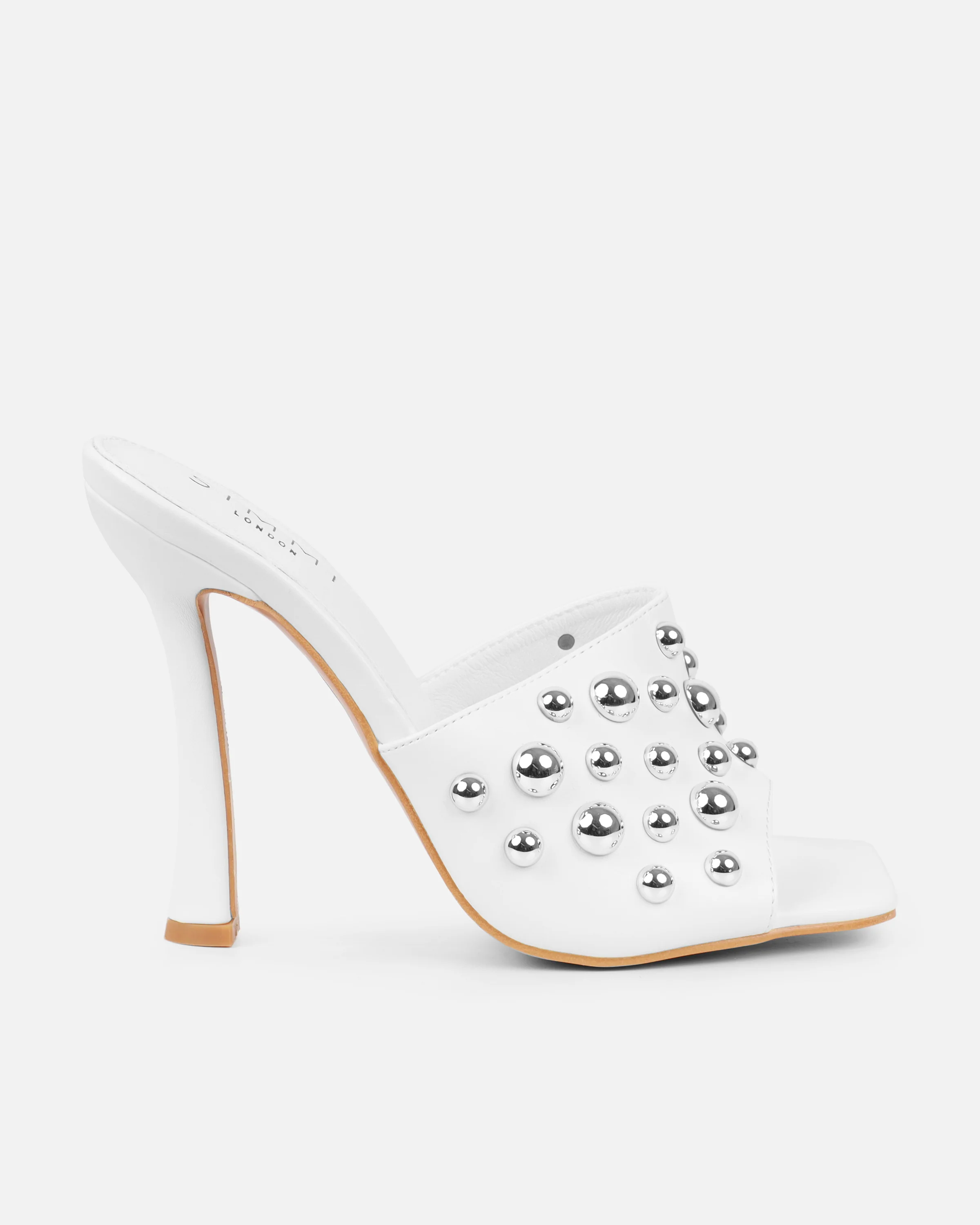 Opalle White Heeled Mules With Silver Studs - Image 2