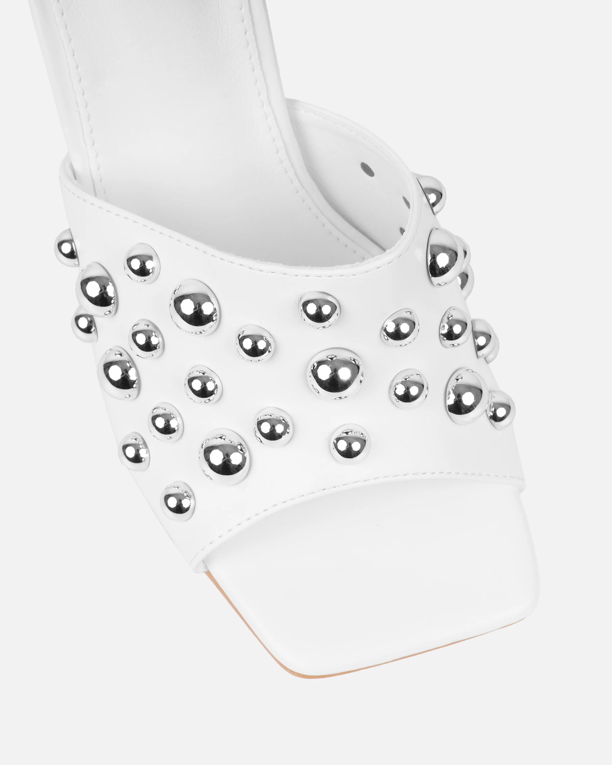 Opalle White Heeled Mules With Silver Studs - Image 4