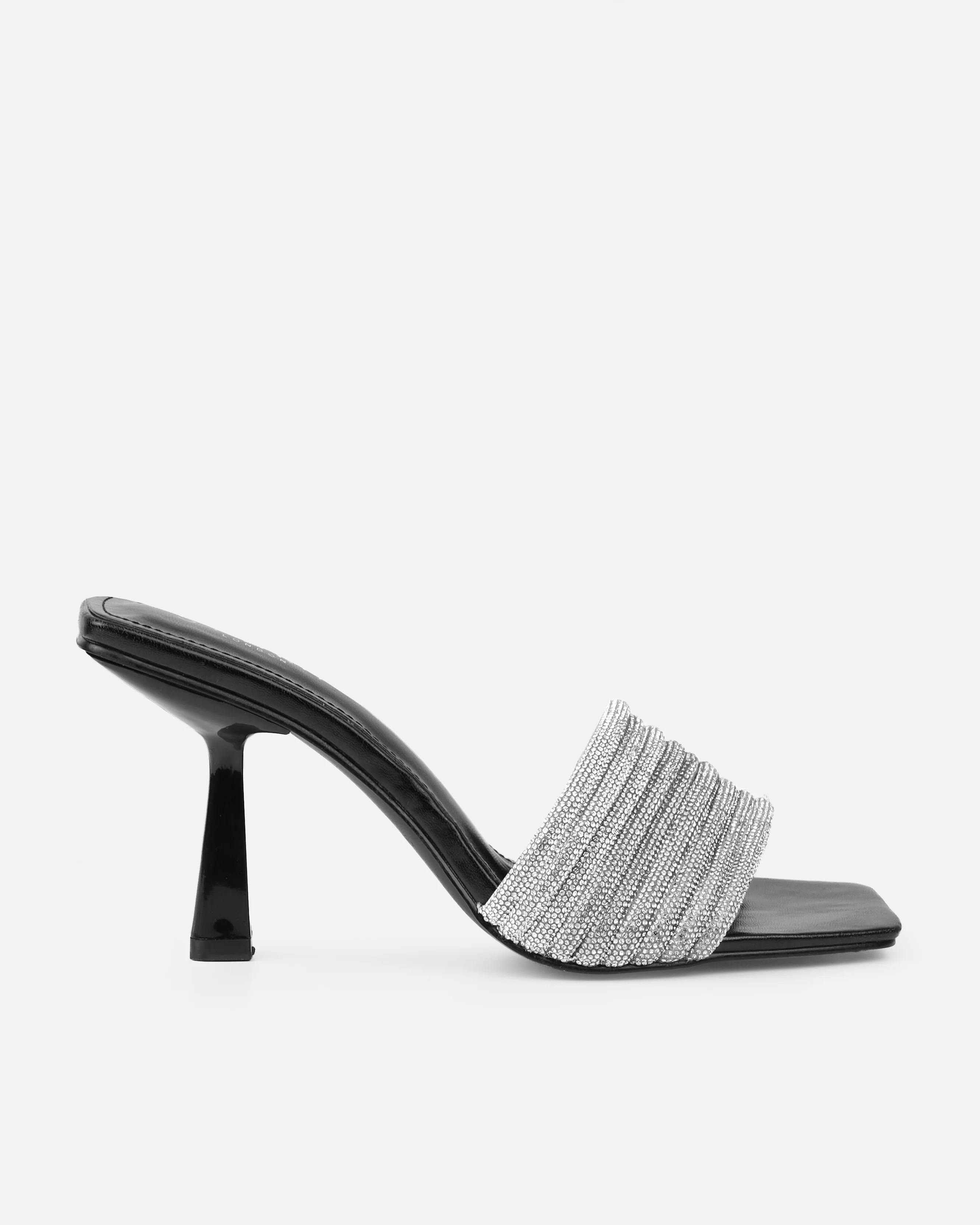 Paisley Black Diamante Strappy Mid Heel Mules - Image 2