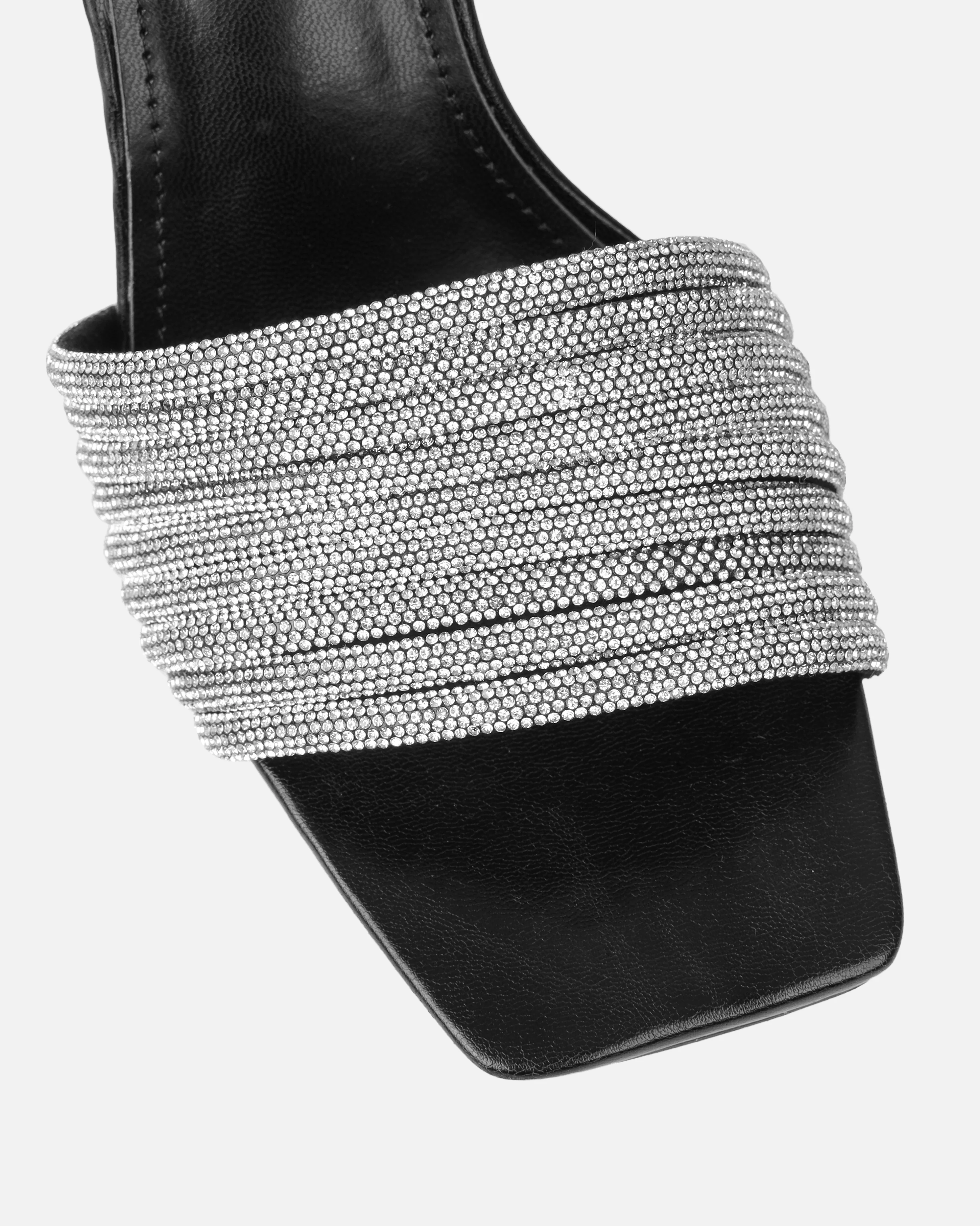 Paisley Black Diamante Strappy Mid Heel Mules - Image 4