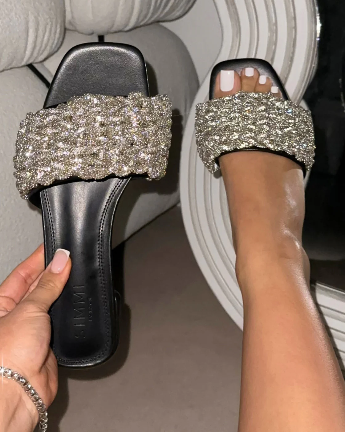 Pariss Black Diamante Sliders