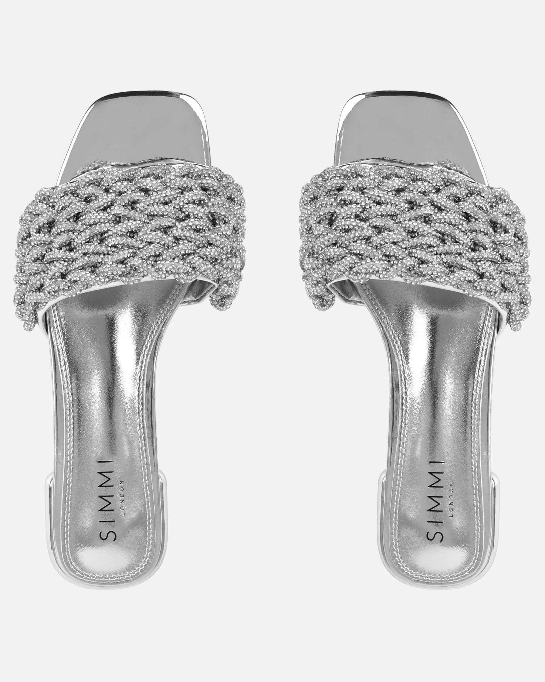 Pariss Silver Mirror Diamante Sliders - Image 3