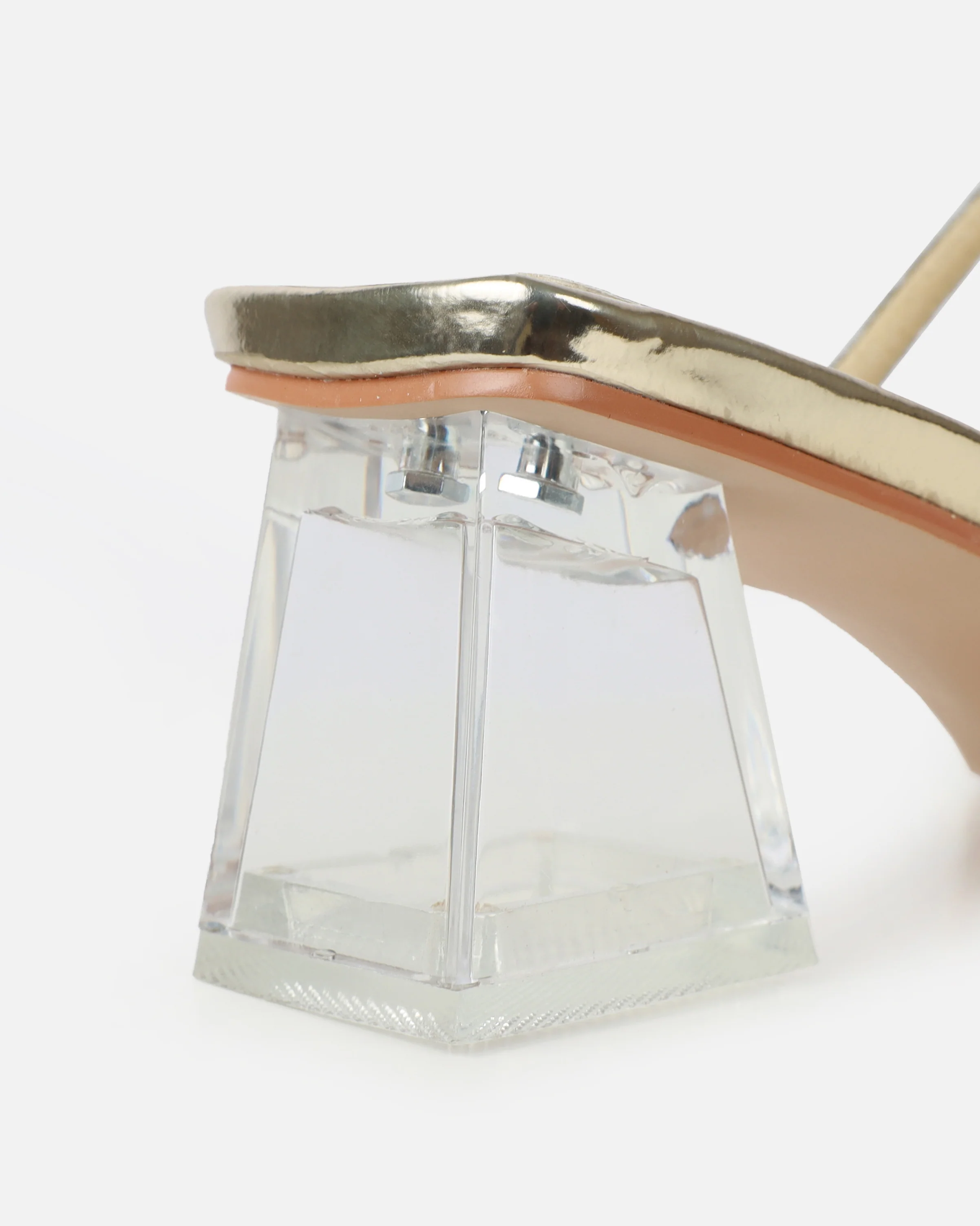 Paytoni Gold Mirror Clear Block Heel Diamante Mules - Image 3