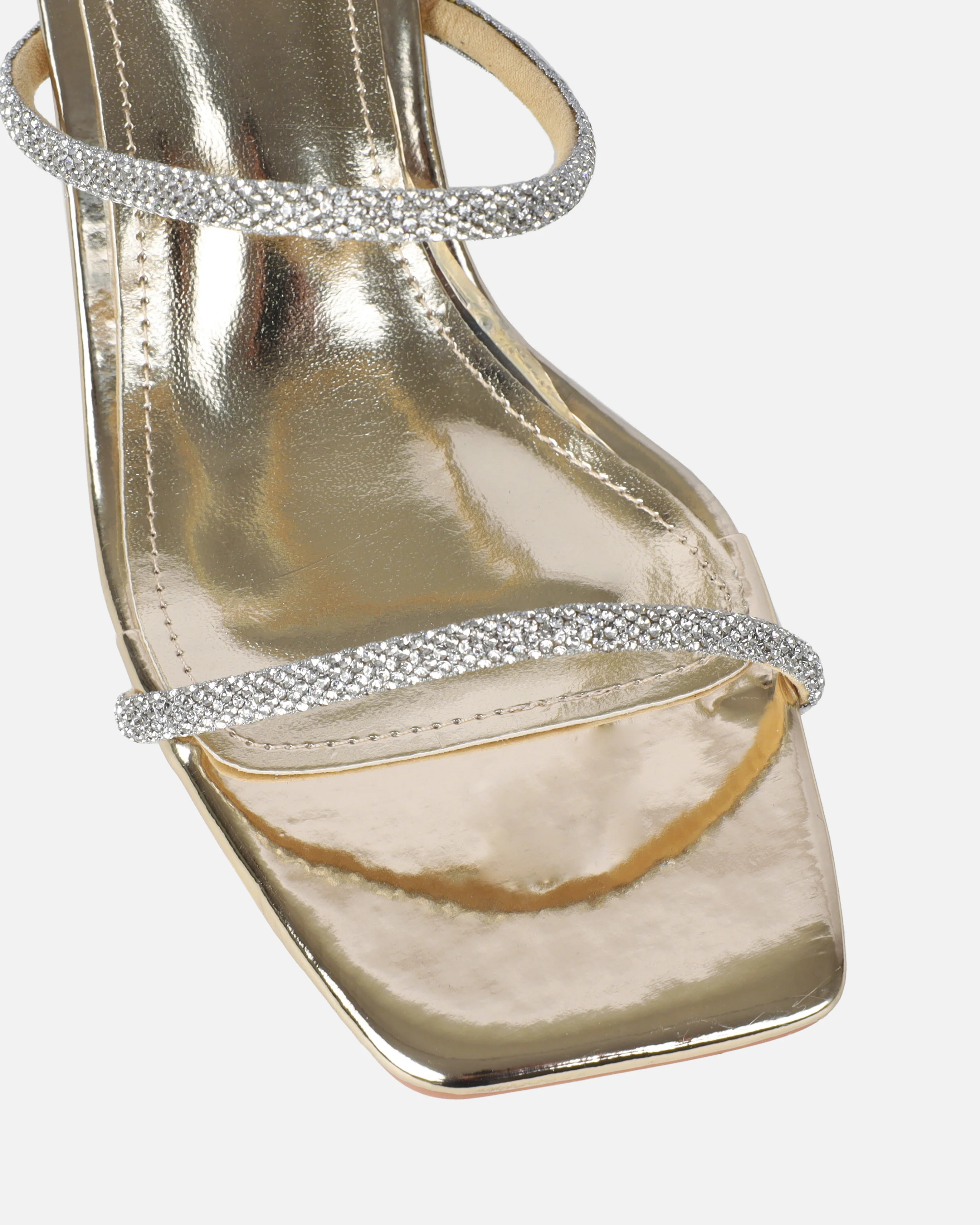 Paytoni Gold Mirror Clear Block Heel Diamante Mules - Image 4