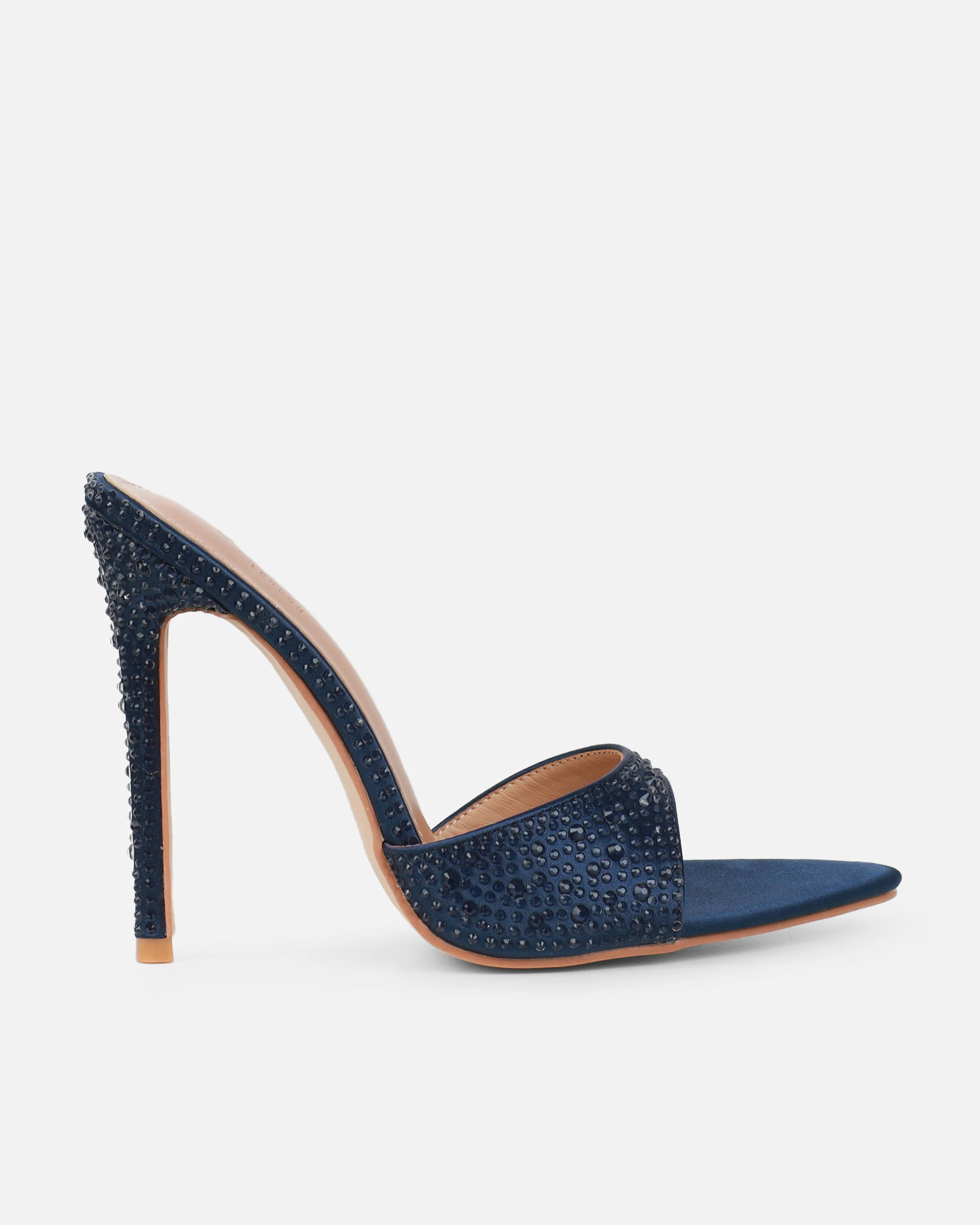 Perfect Navy Satin Droplet Stiletto Mules - Image 2