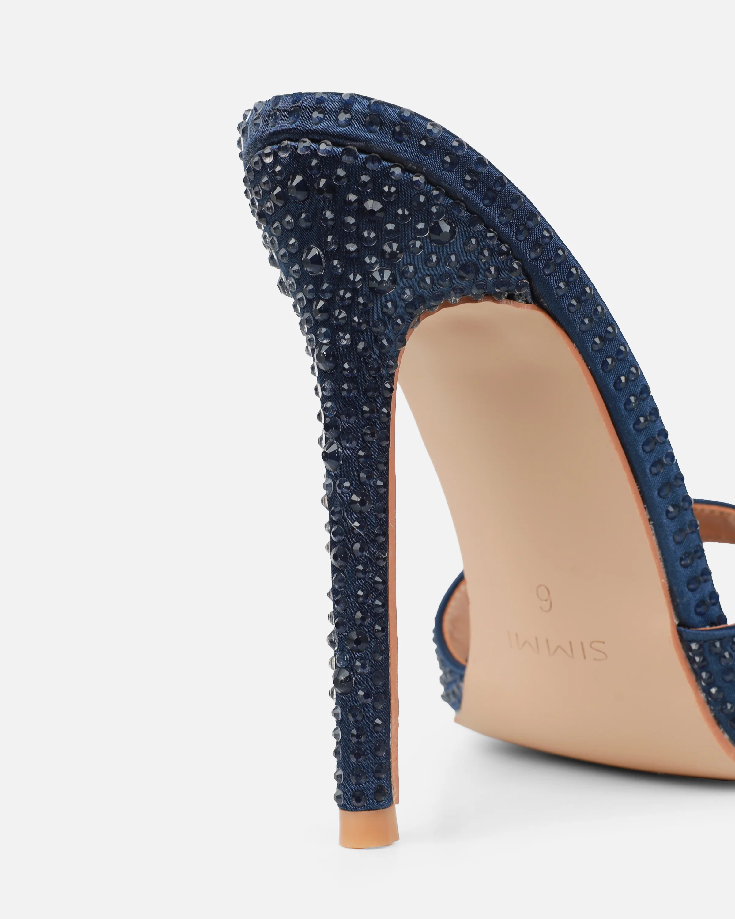 Perfect Navy Satin Droplet Stiletto Mules - Image 3