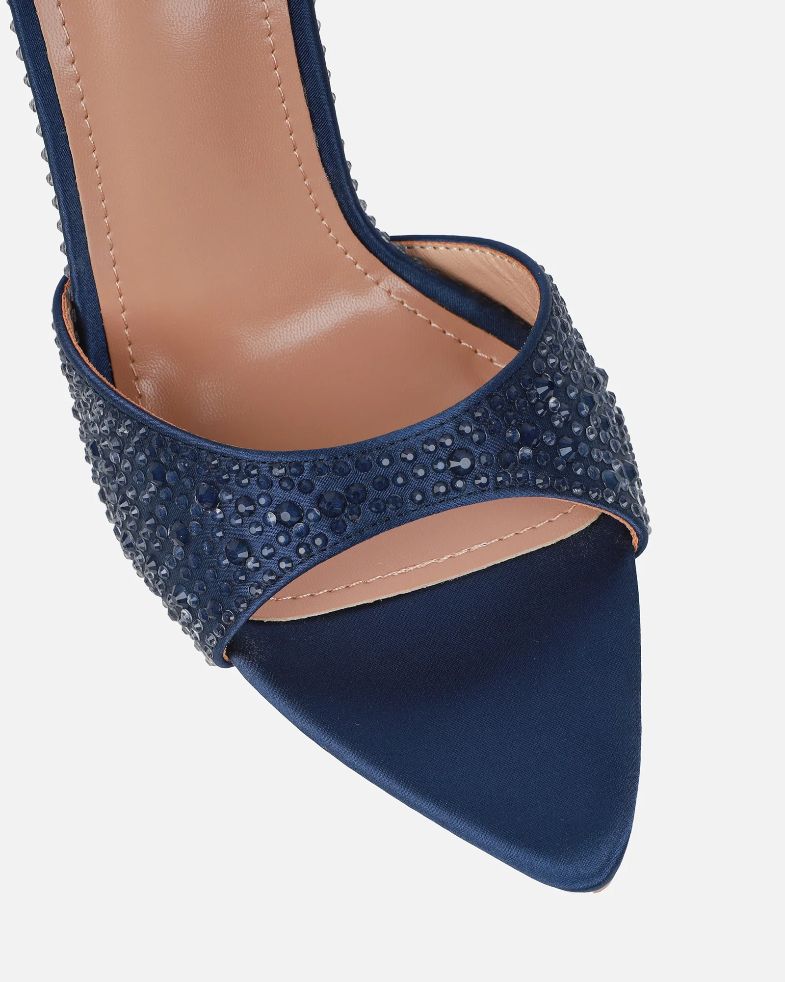 Perfect Navy Satin Droplet Stiletto Mules - Image 4