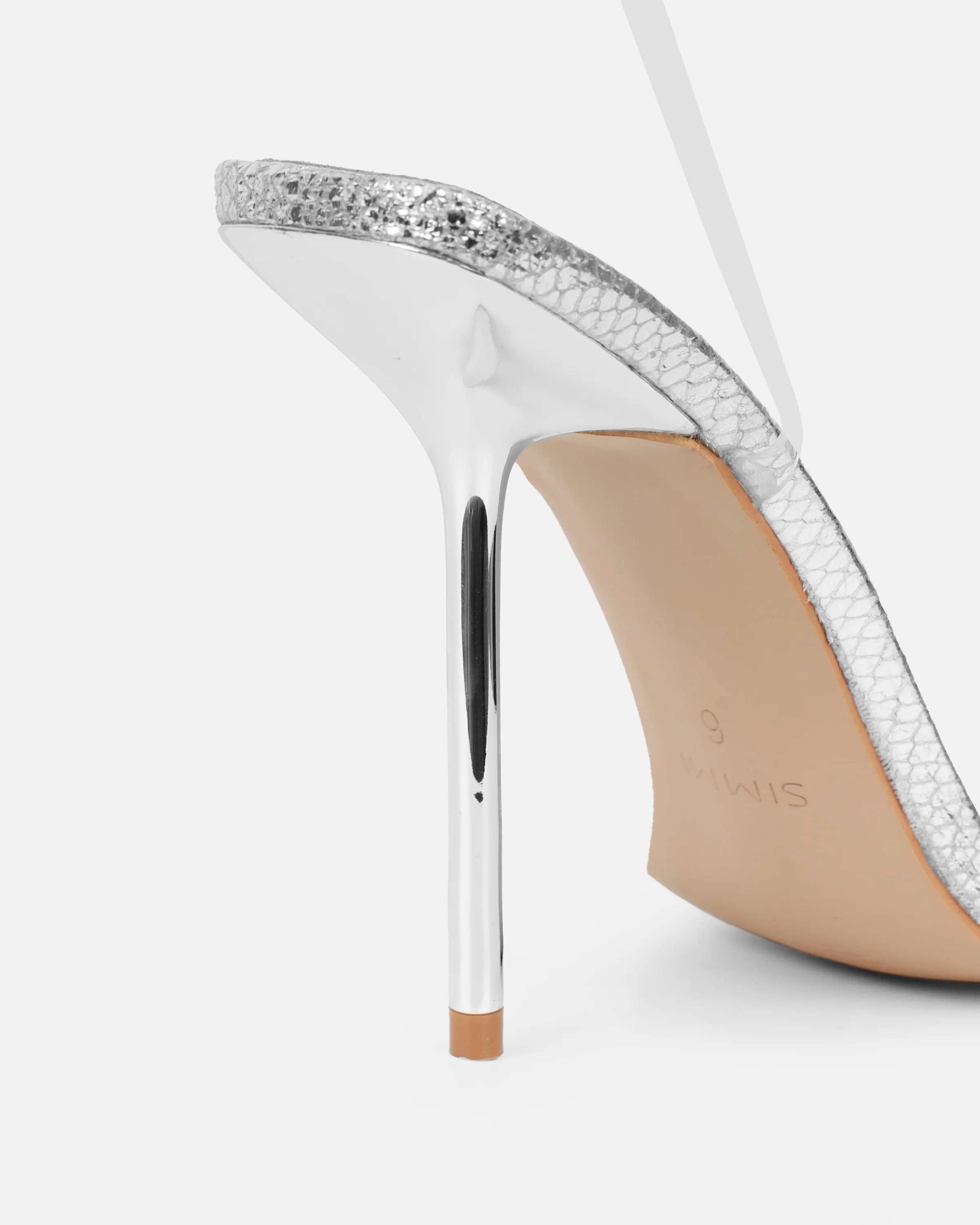 Perla Clear Silver Faux Snake Strappy Stiletto Heels - Image 3