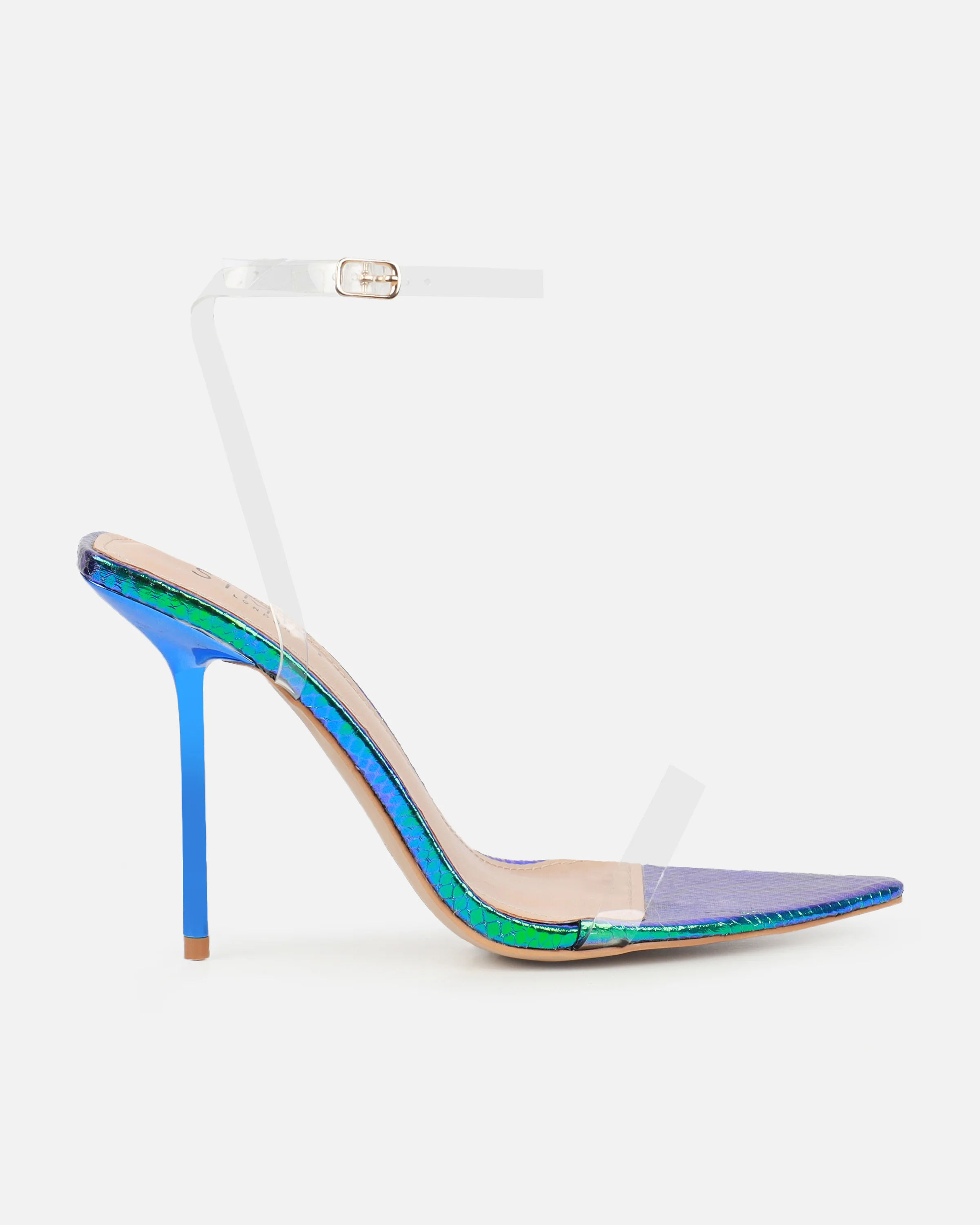 Perla Clear Green Iridescent Faux Snake Scrappy Stiletto Heels - Image 2