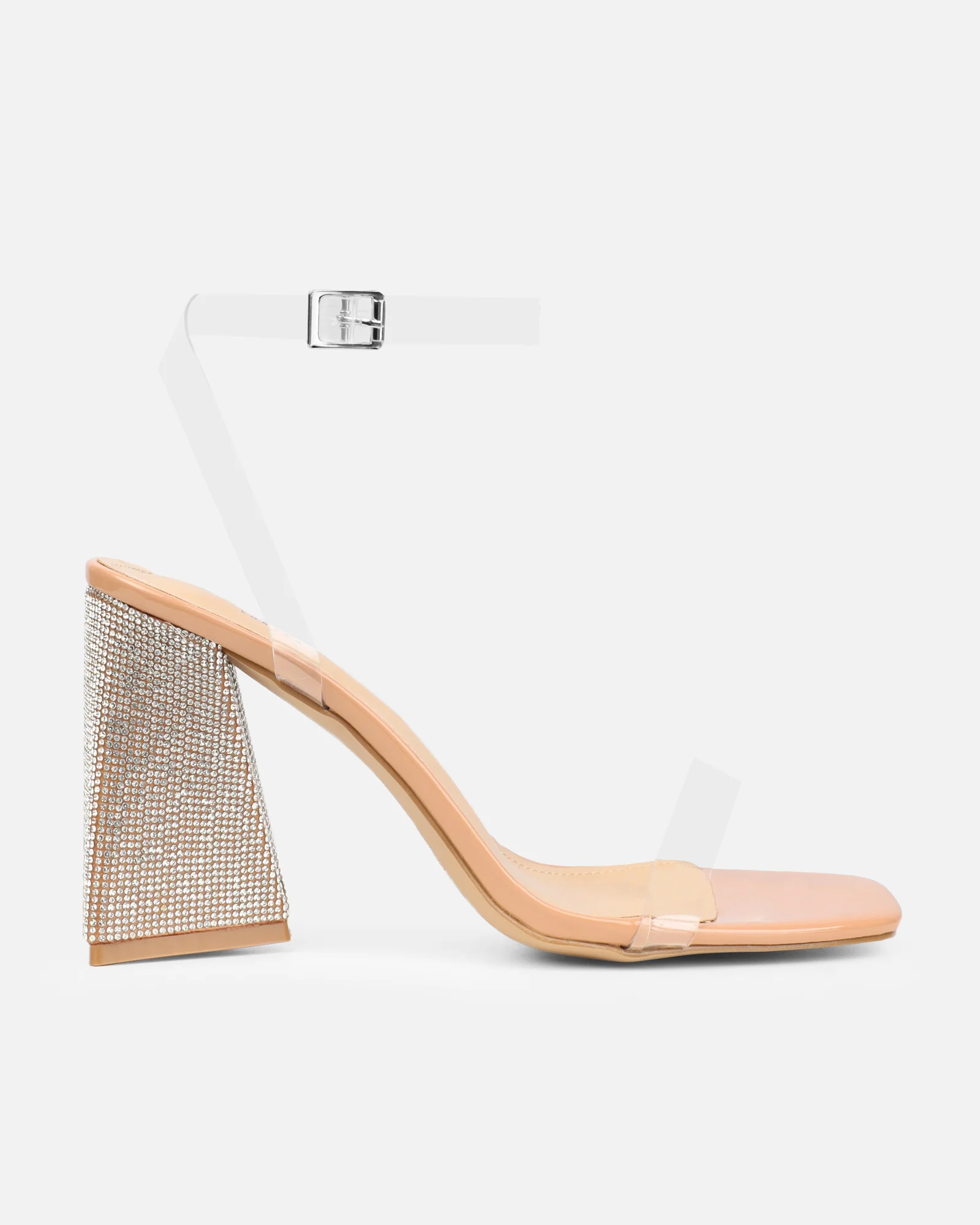 Perri Clear Nude Patent Diamante Block Heeled Sandals - Image 2