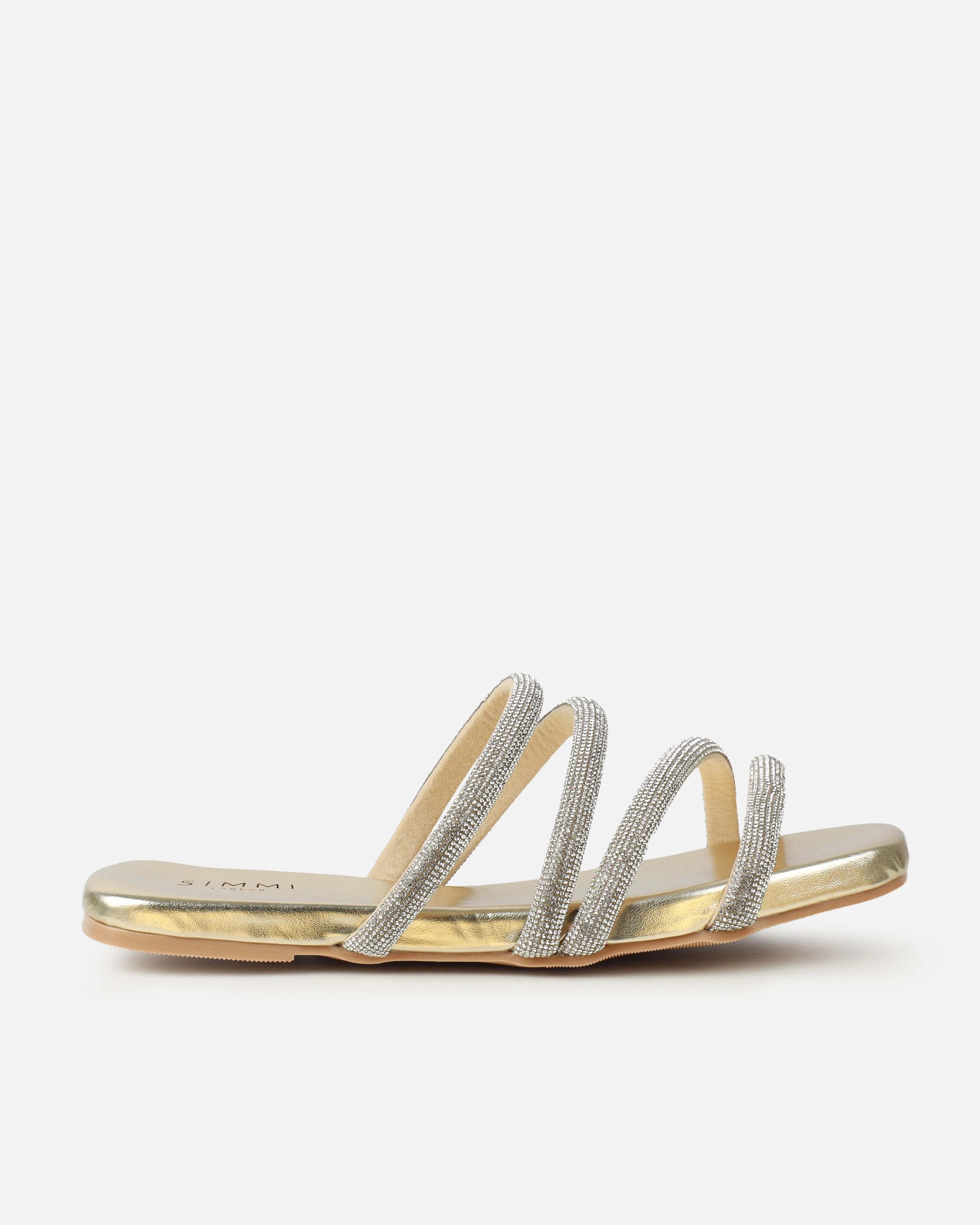 Pettle Gold Diamante Strappy Flat Sandals - Image 2