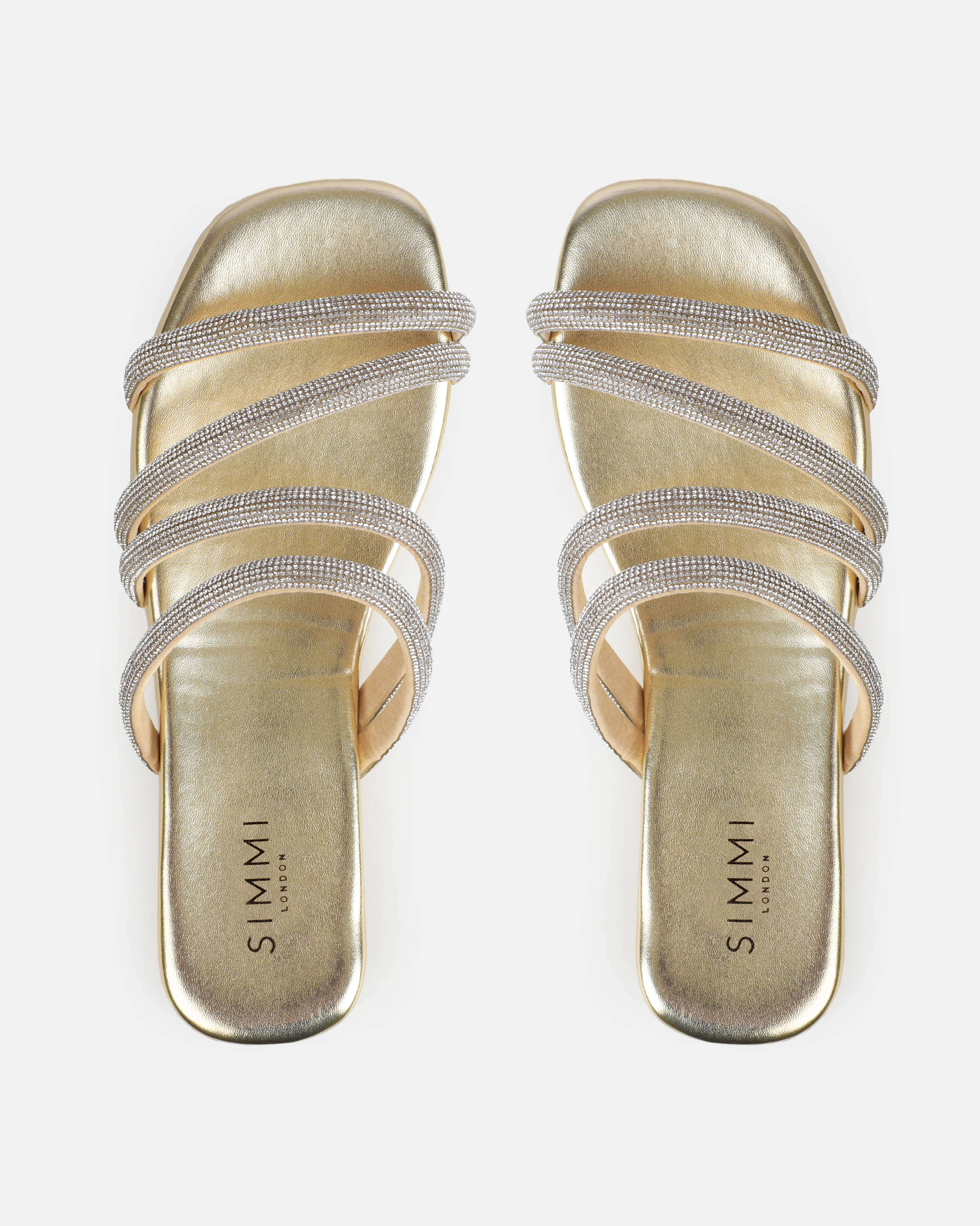 Pettle Gold Diamante Strappy Flat Sandals - Image 3