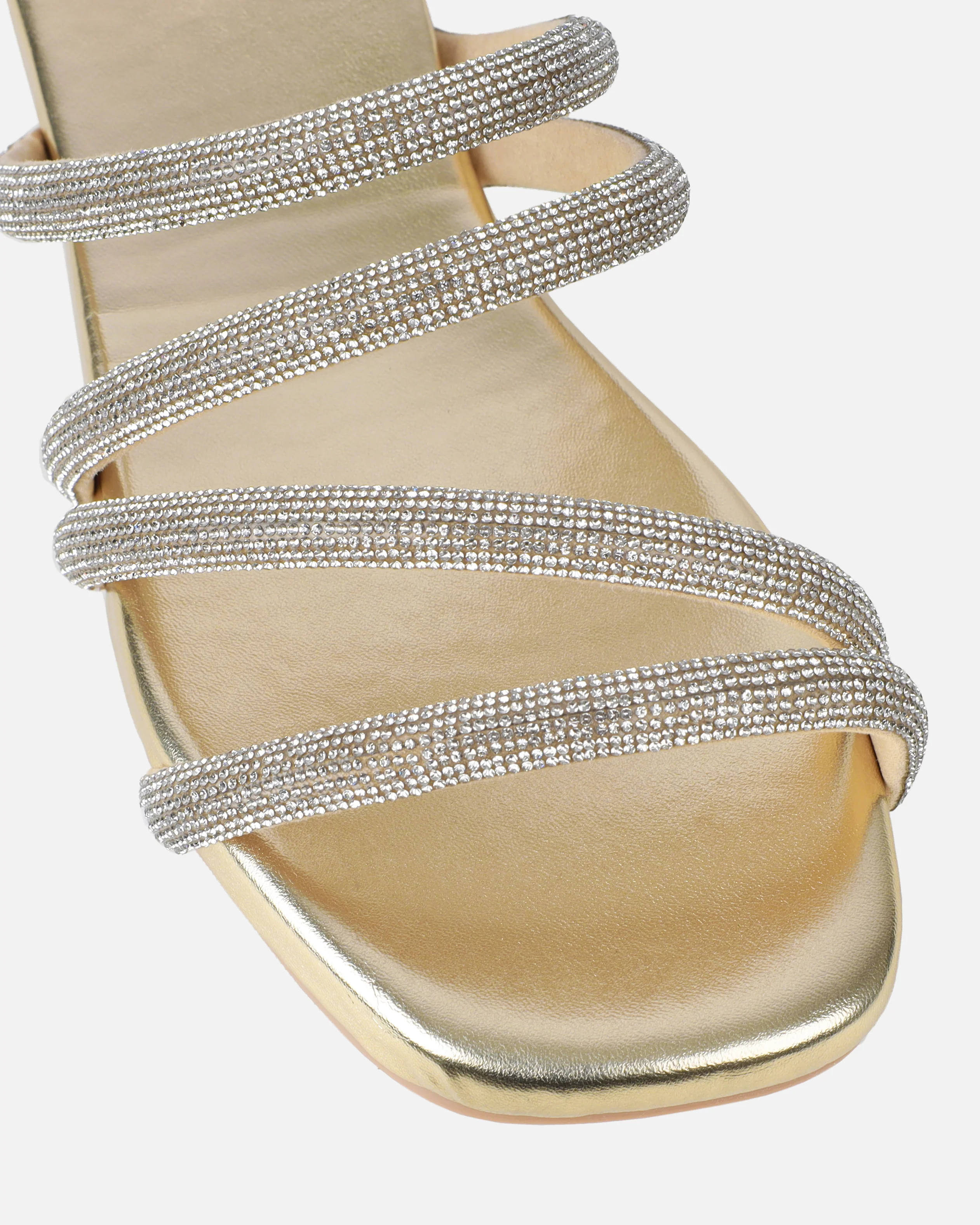 Pettle Gold Diamante Strappy Flat Sandals - Image 4