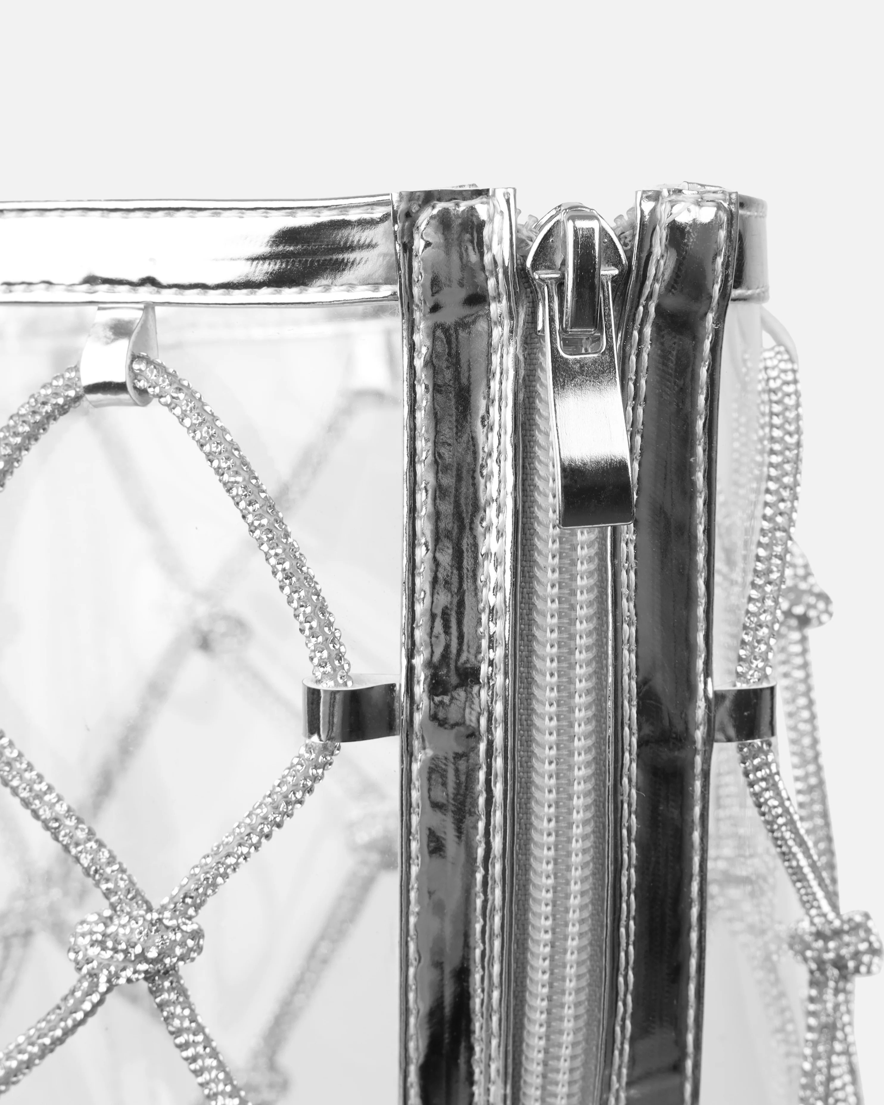Picasso Silver Clear Diamante Stiletto Knee High Boots - Image 3