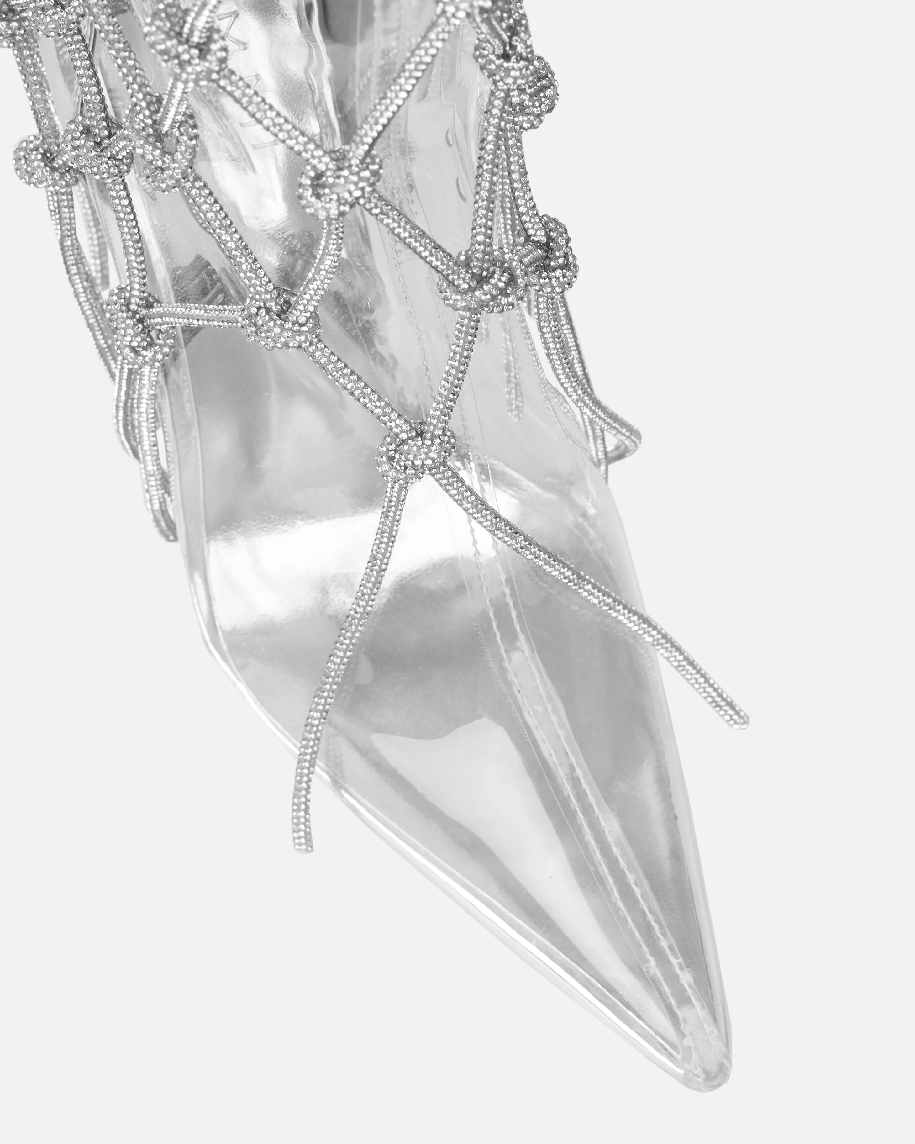 Picasso Silver Clear Diamante Stiletto Knee High Boots - Image 4