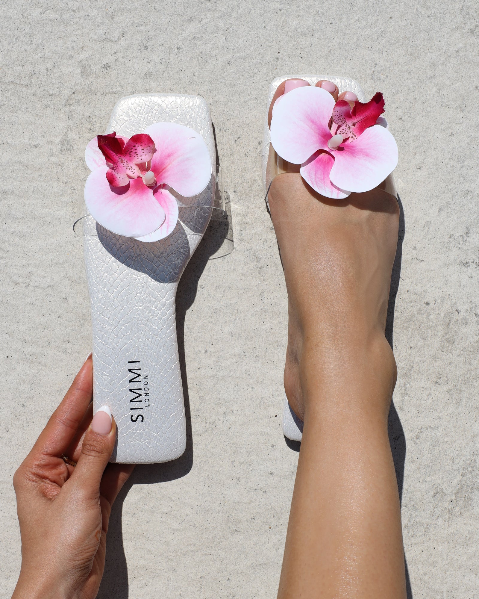 Pina White Snake Flower Slip on Flats