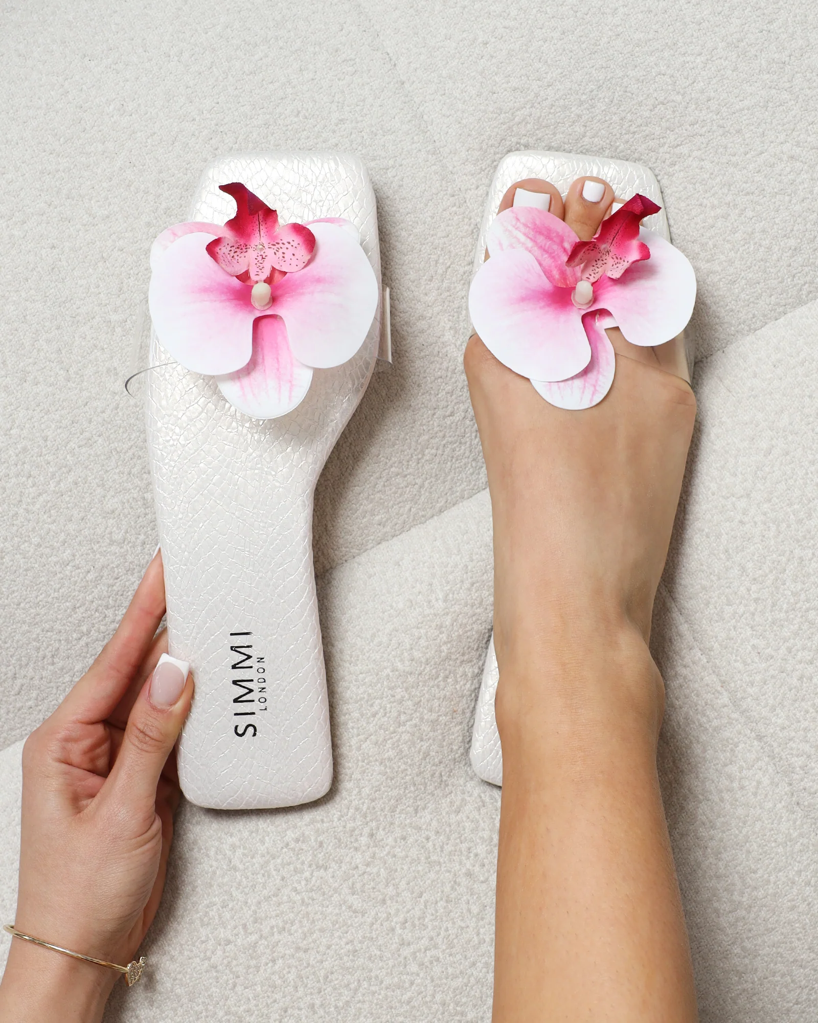 Pina White Snake Flower Slip on Flats - Image 5