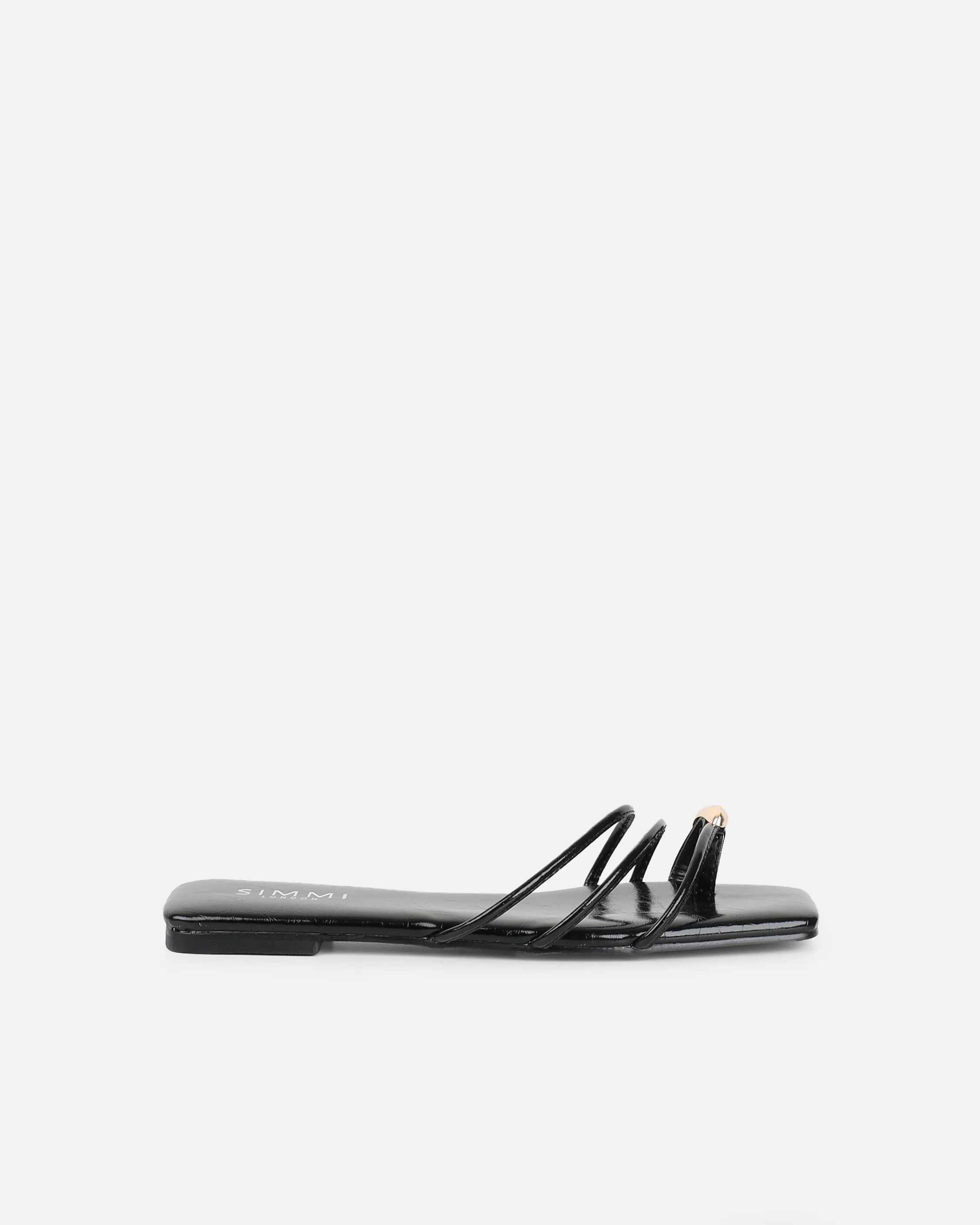 Porto Black Gold Toe Detail Sandals - Image 2