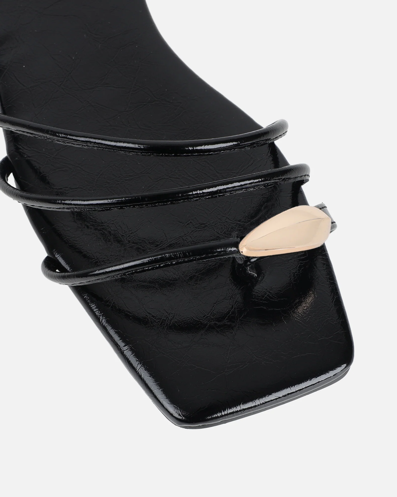 Porto Black Gold Toe Detail Sandals - Image 4