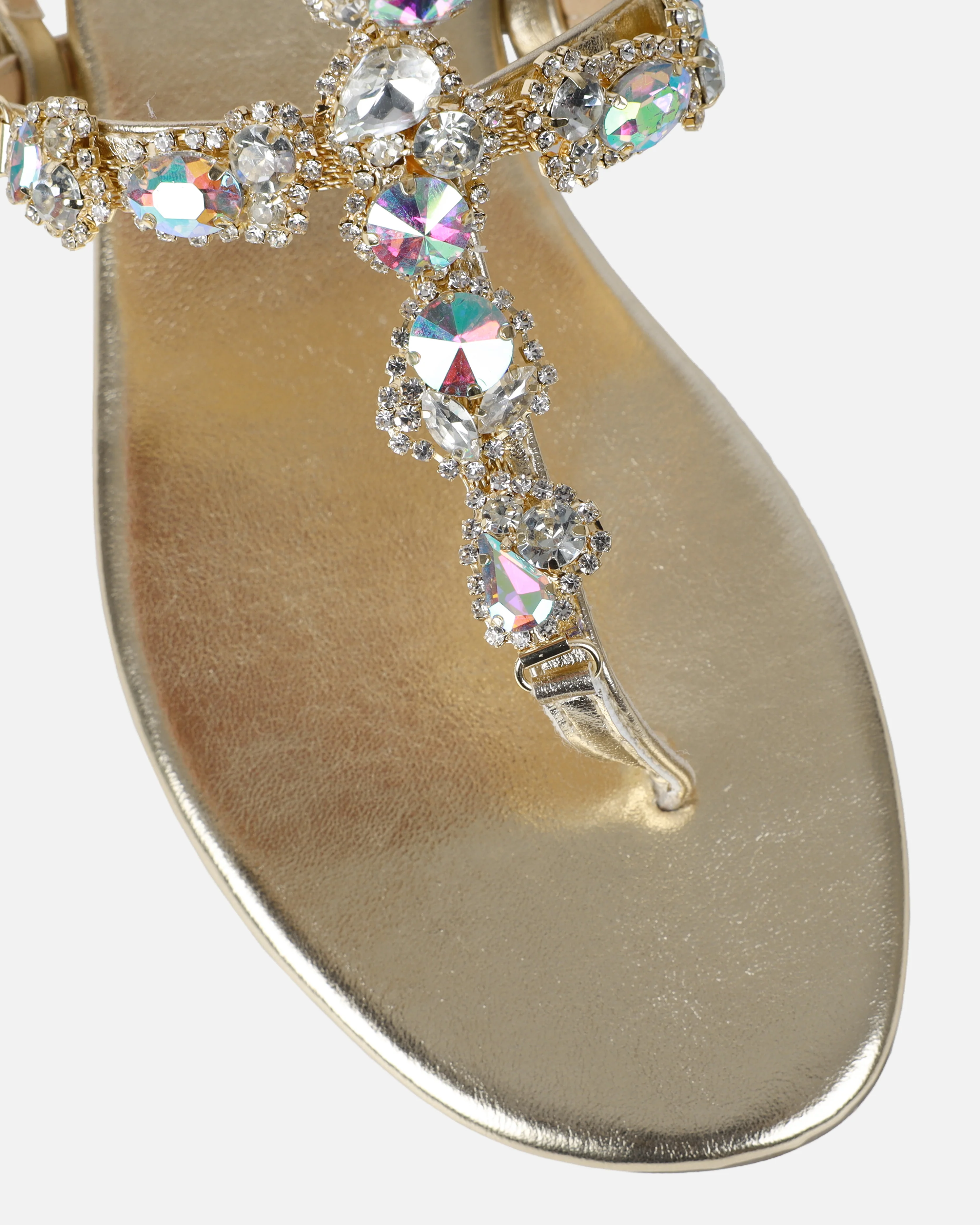 Praire Gold Diamante Toe Thong Flat Sandals - Image 4