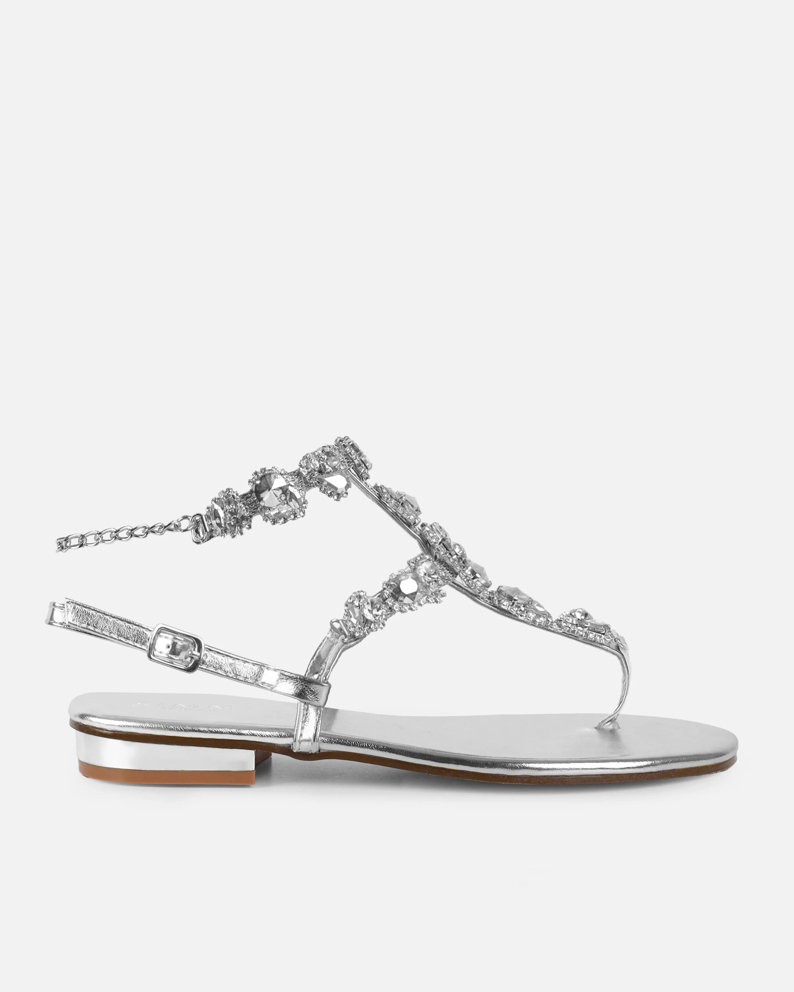 Praire Silver Diamante Toe Thong Flat Sandals - Image 2