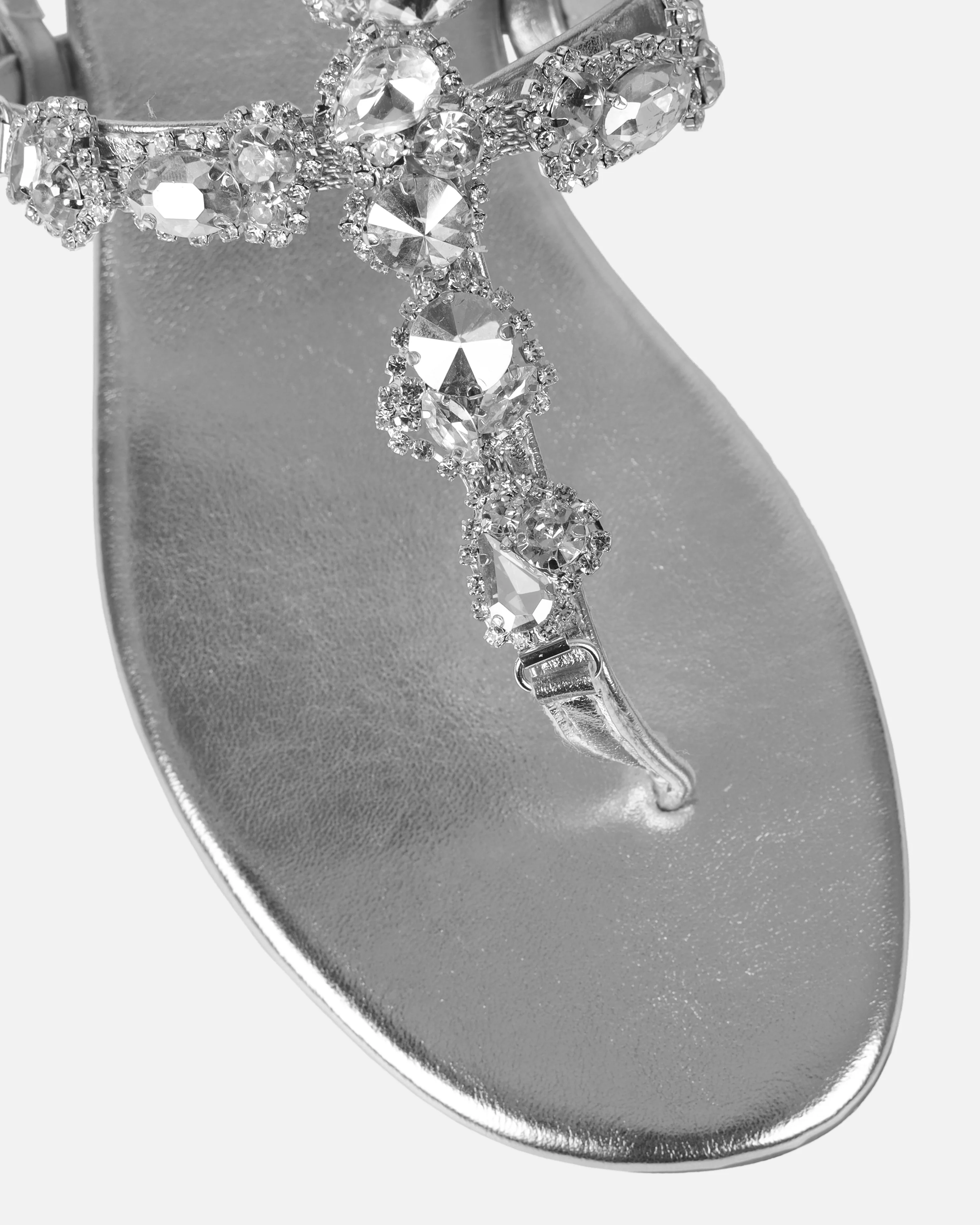 Praire Silver Diamante Toe Thong Flat Sandals - Image 4