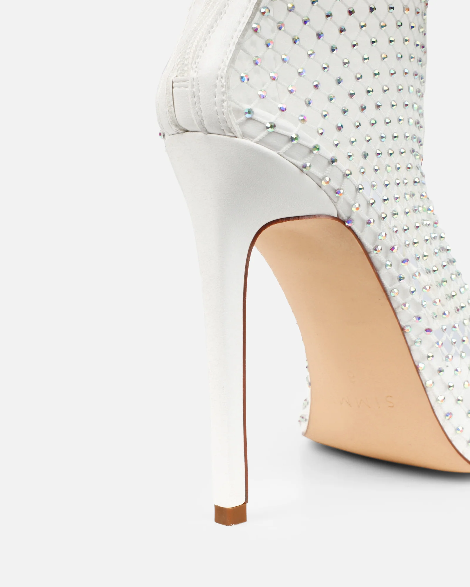 Prima White Diamante Mesh Lace Up Heeled Sandals - Image 3