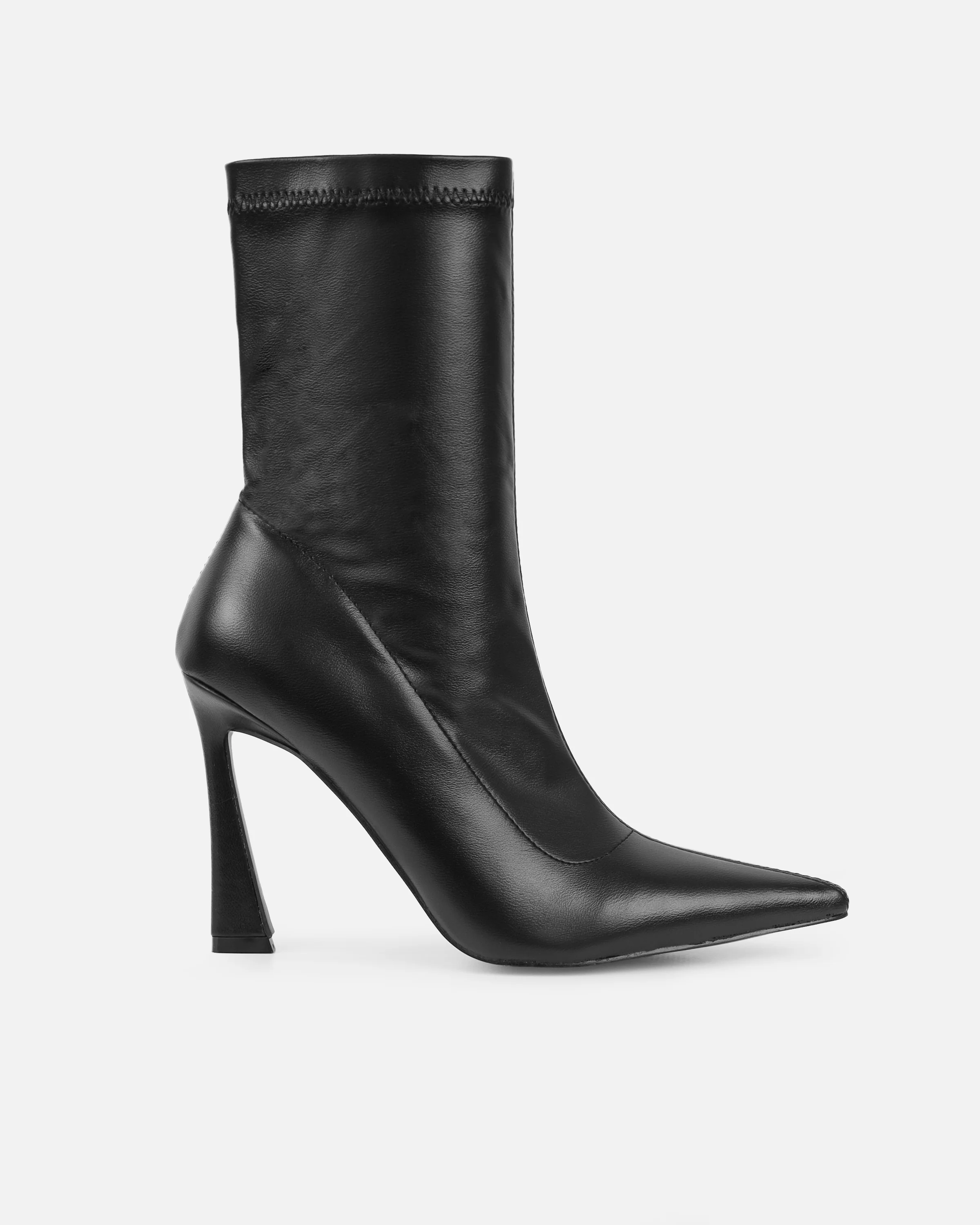 Prince Black High Heeled Pointed Toe Sock Boots - Image 2