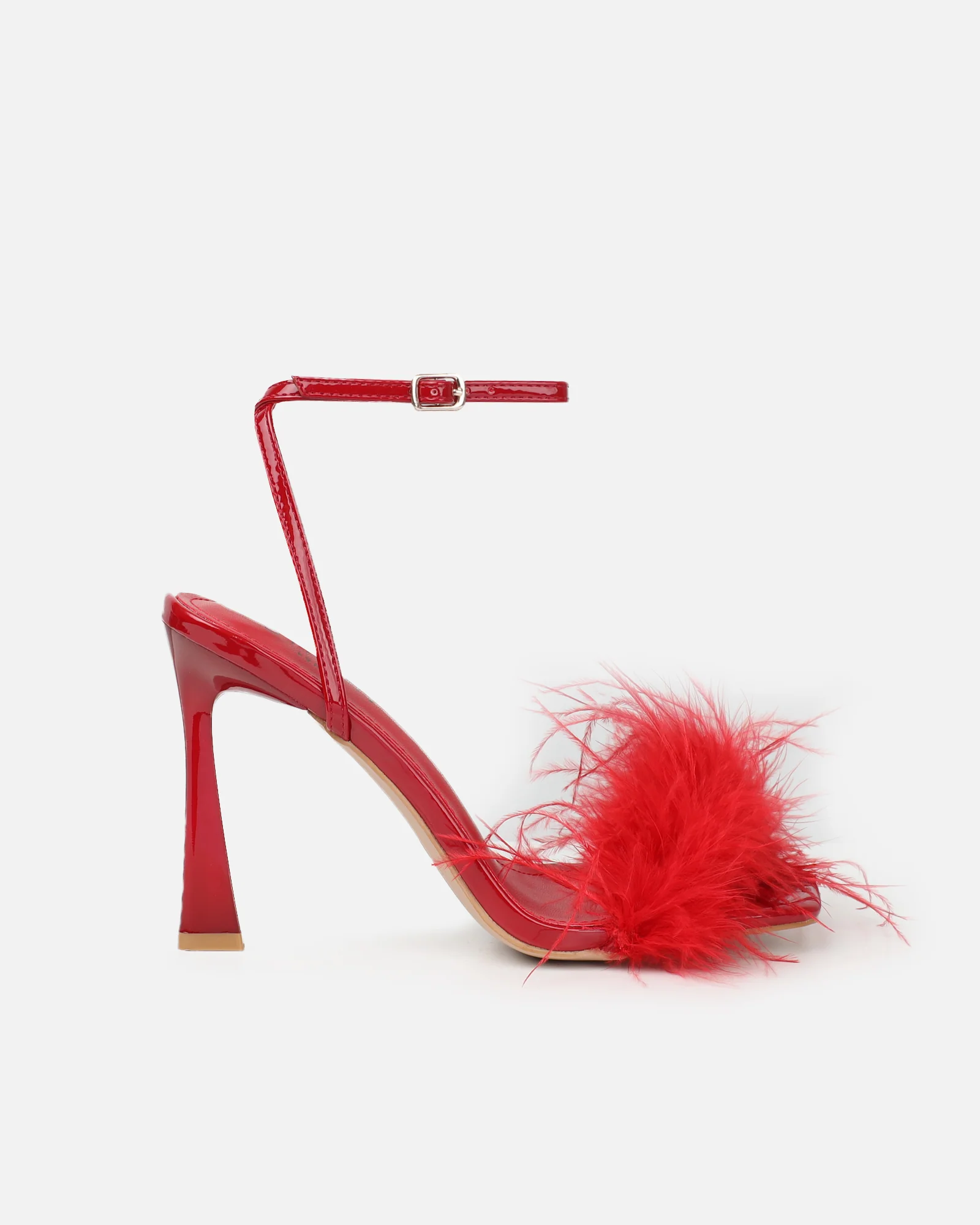 Princella red patent fluffy heeled sandal - Image 2