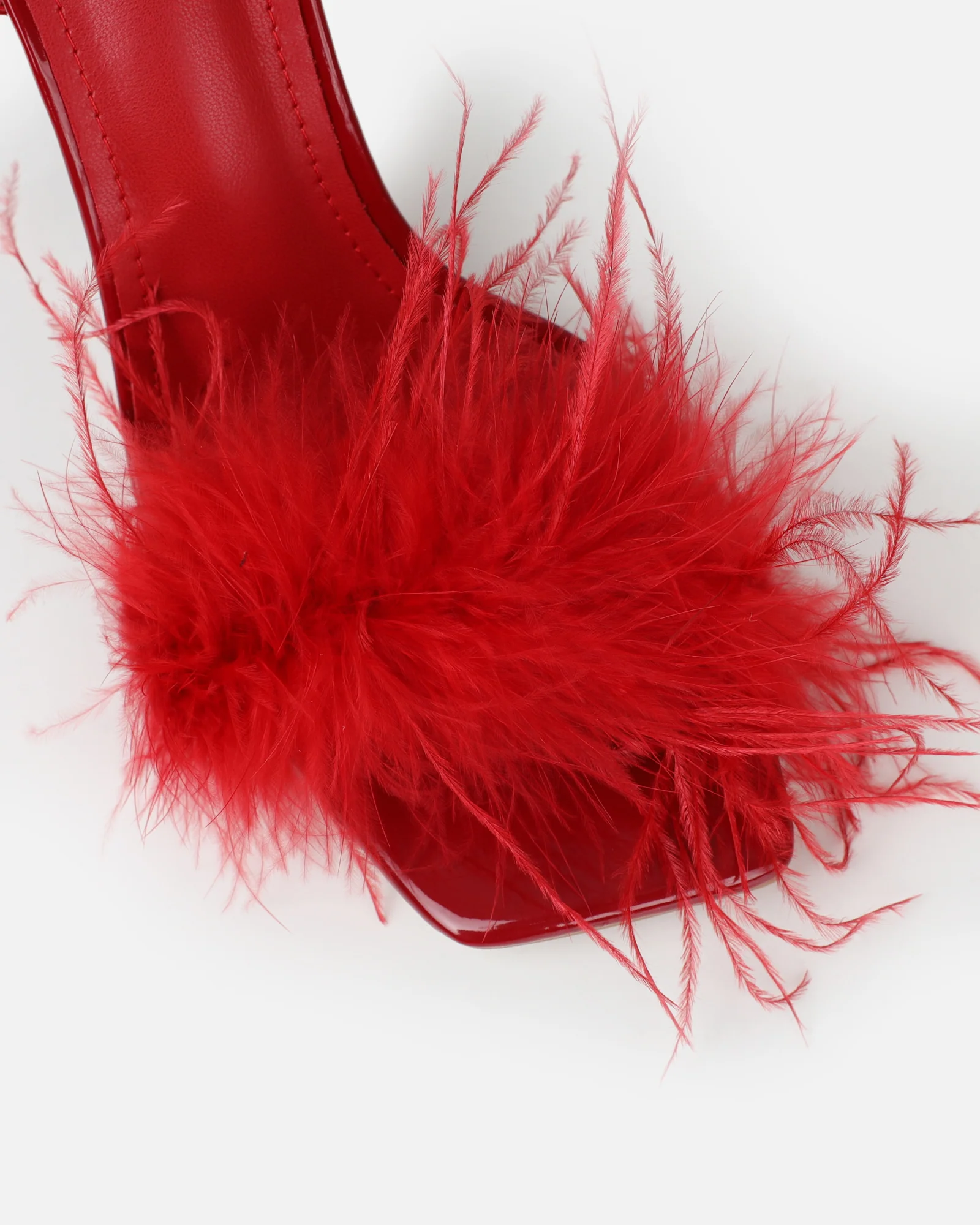 Princella red patent fluffy heeled sandal - Image 4