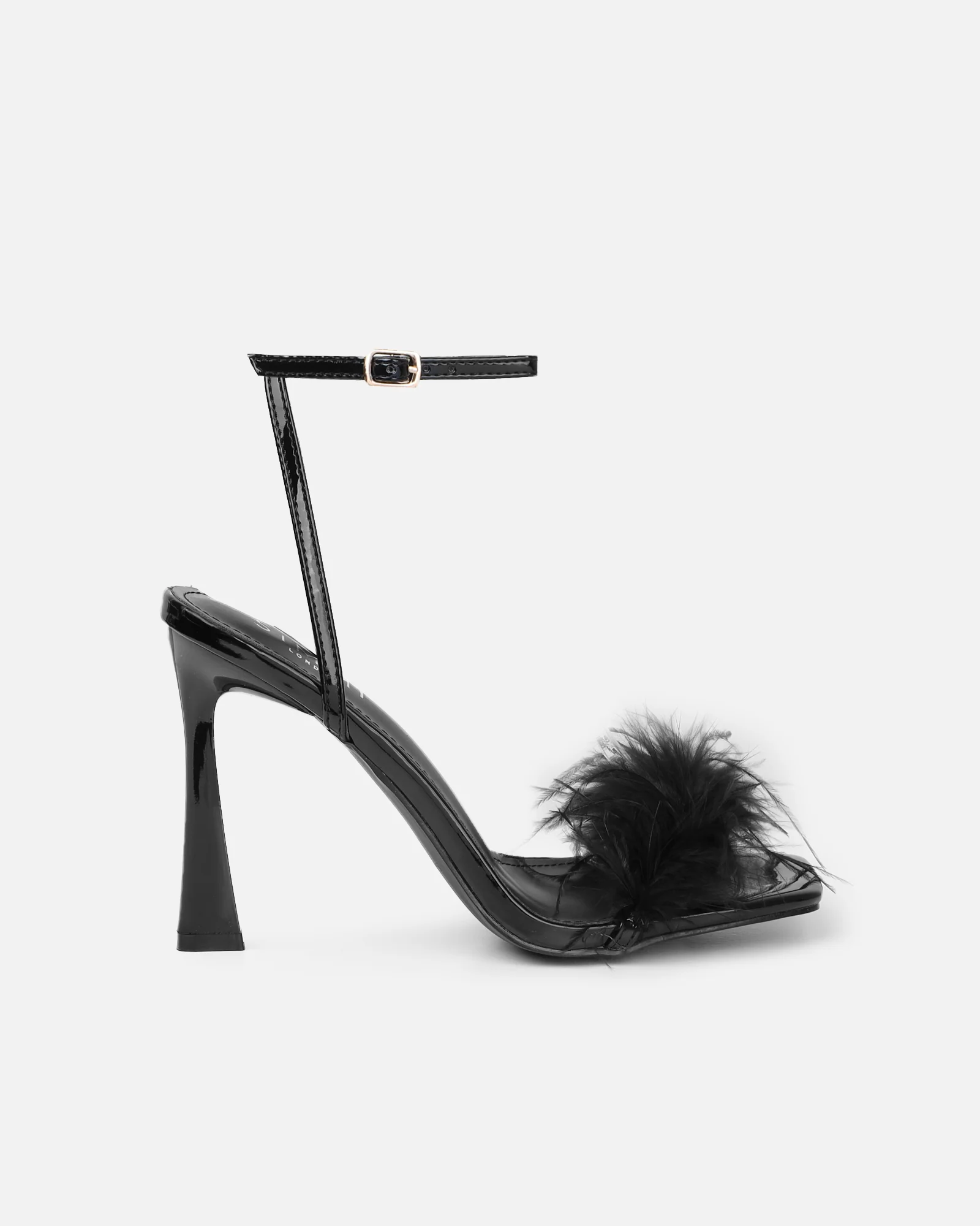 Princella black patent fluffy heeled sandals - Image 2
