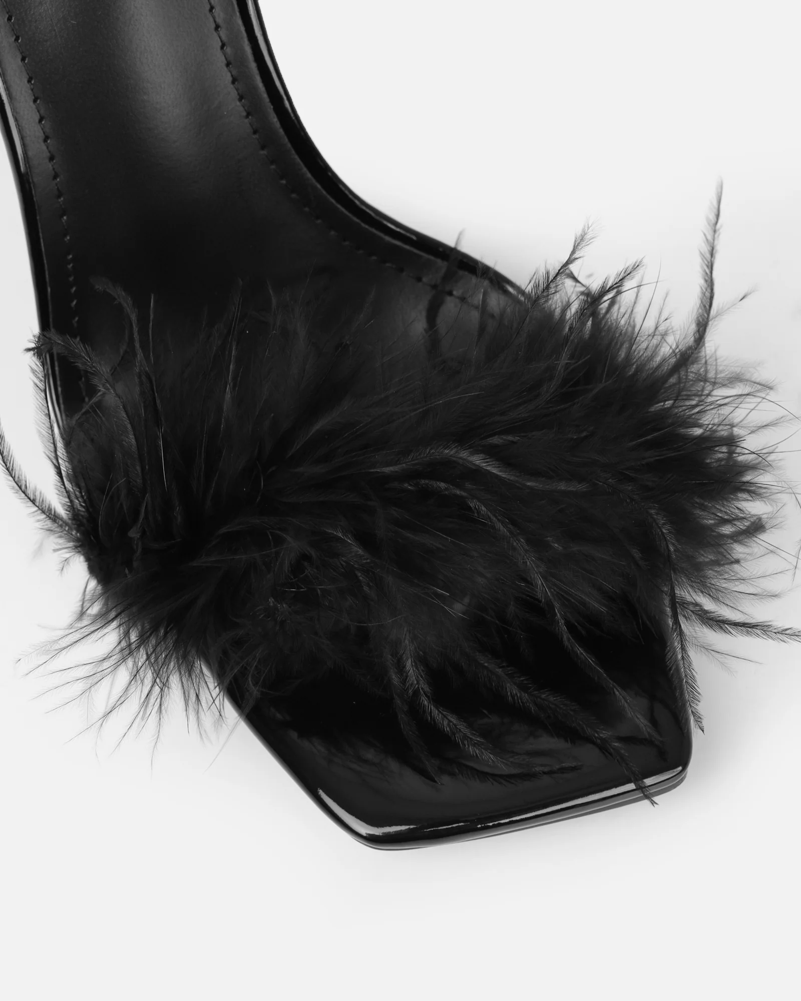 Princella black patent fluffy heeled sandals - Image 4