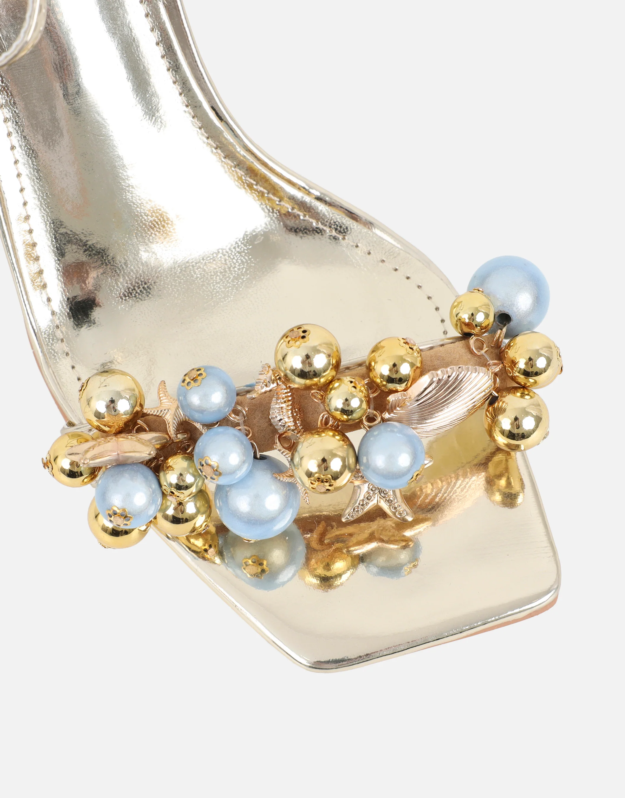 Priyanka Gold Mirror Bead Detail Heeled Sandals - Image 4