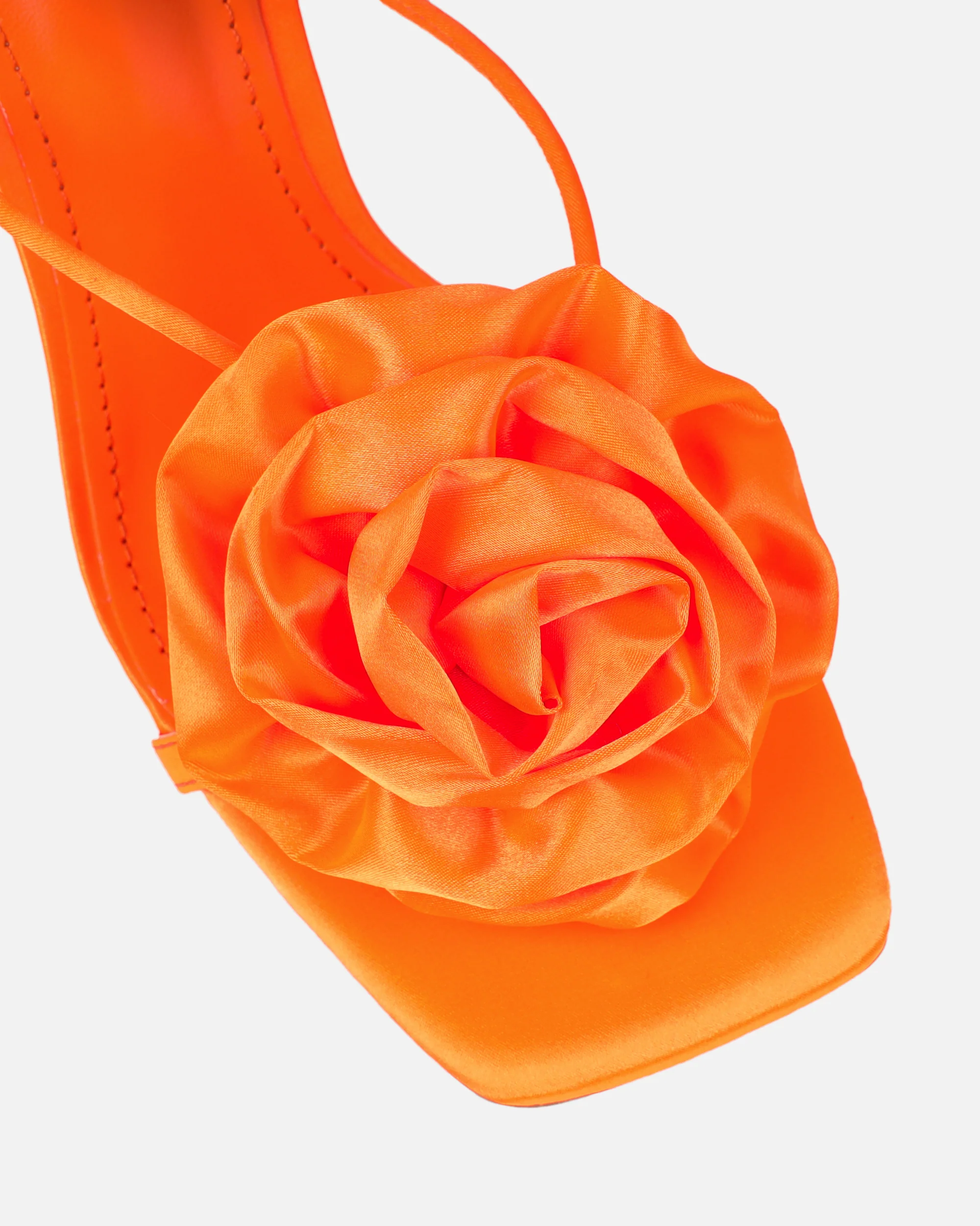 Quartz Orange Satin Corsage Flower Heeled Sandals - Image 4