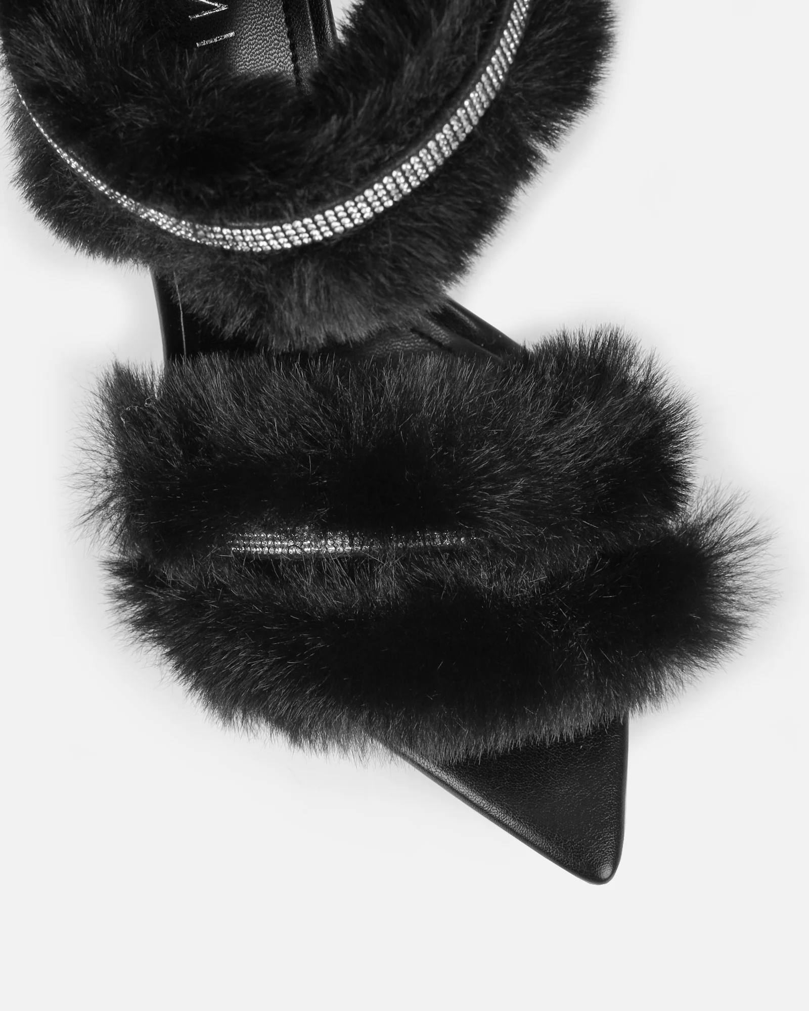Queen Black Faux Fur Diamante Spiral Sandals - Image 4