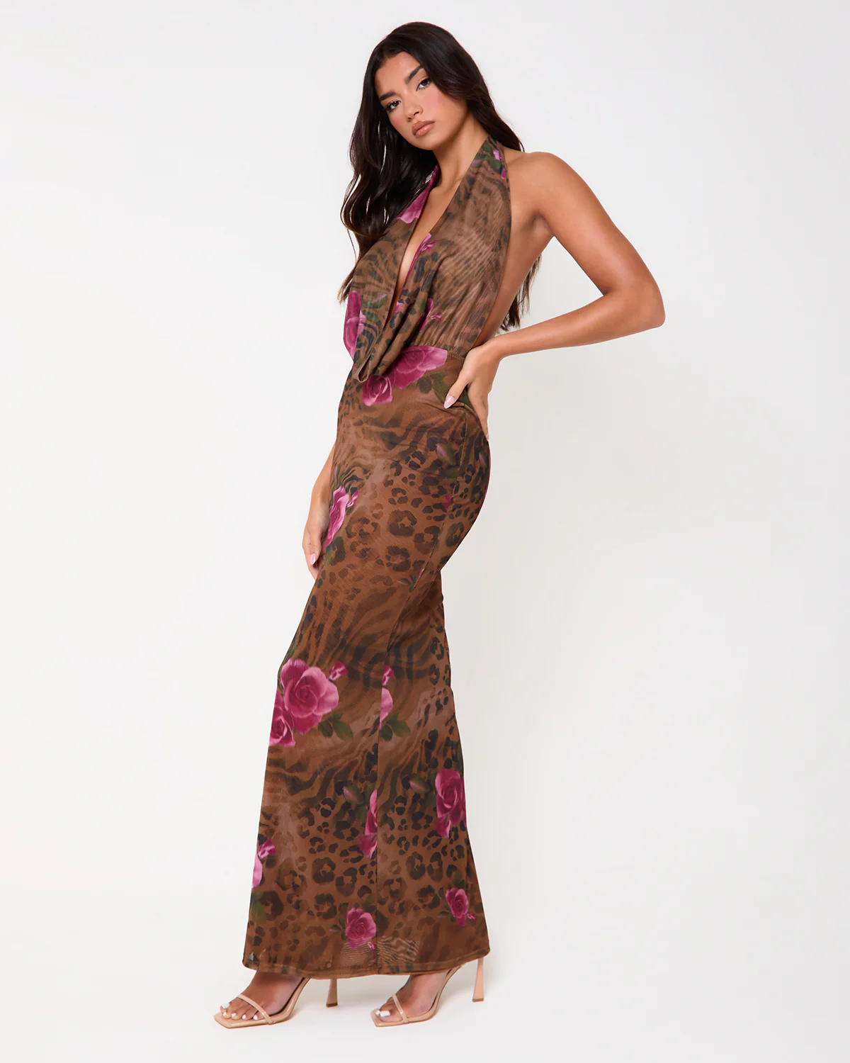 Queens Print Extreme Cowl Neck Maxi Dress - Image 5
